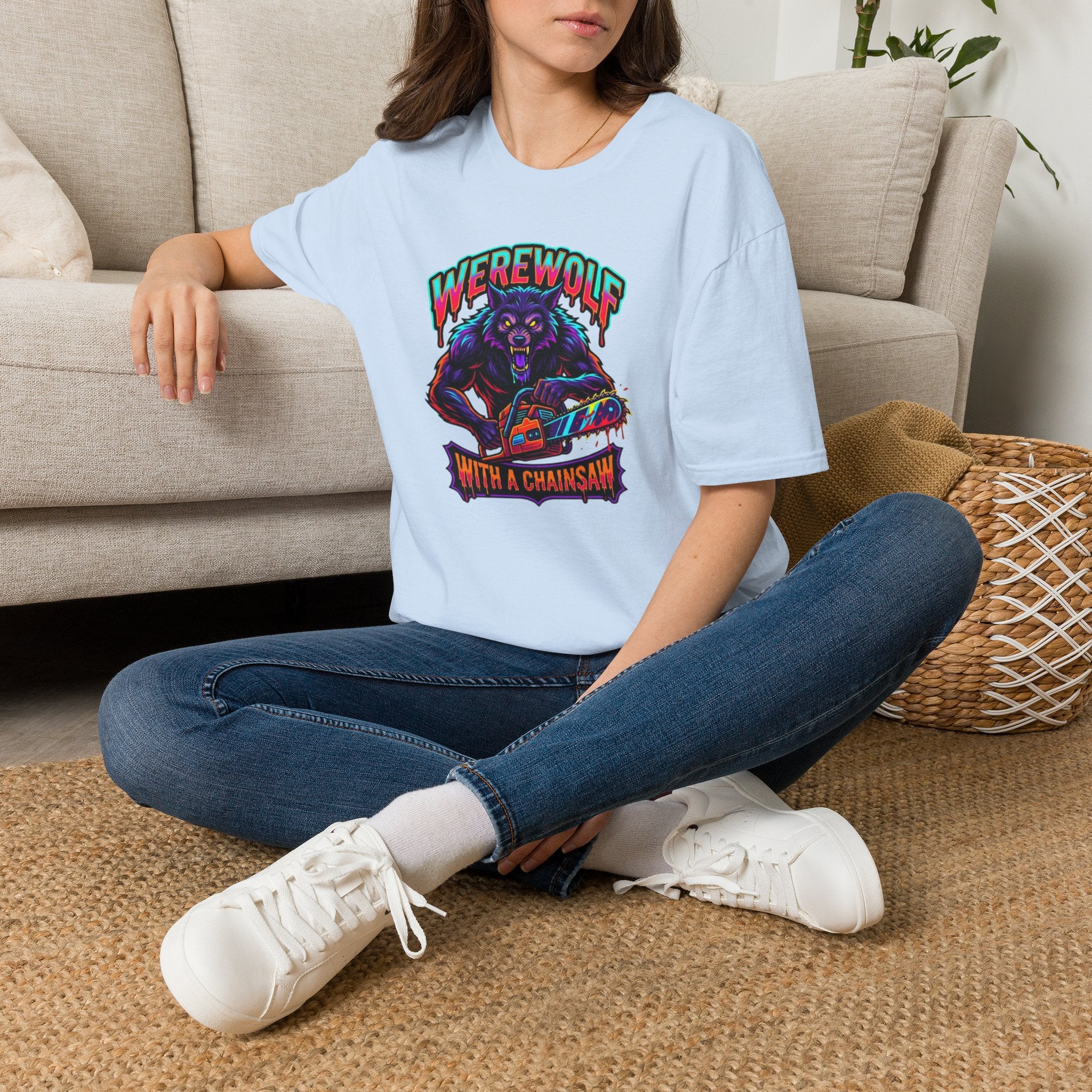 Werewolf T-Shirt — "Werewolf with a Chainsaw" Retro Horror Graphic Tee