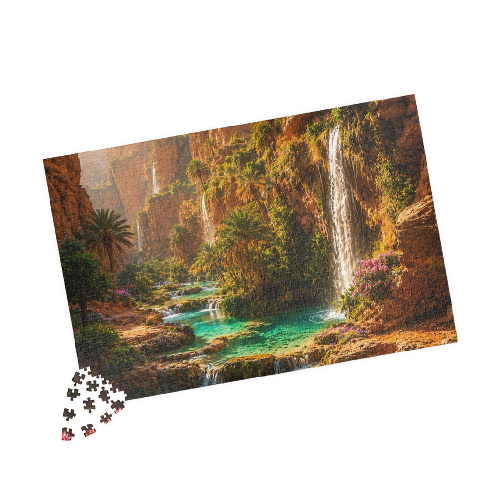 Scenic Oasis Waterfall Jigsaw Puzzle — 110/252/520/1014-Piece Landscape Puzzle