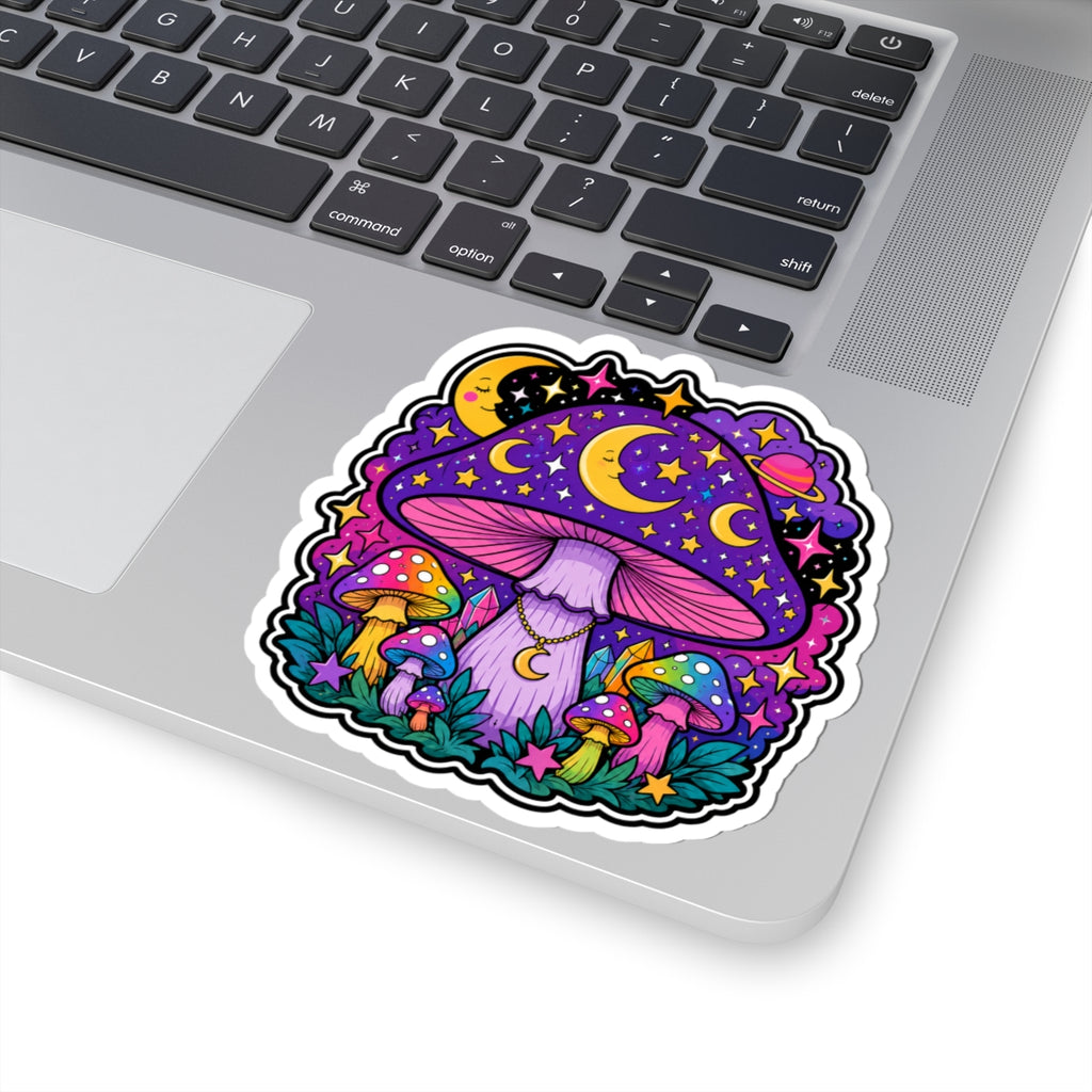 Psychedelic Moon Mushroom Sticker — Colorful Night Sky Kiss-Cut Sticker