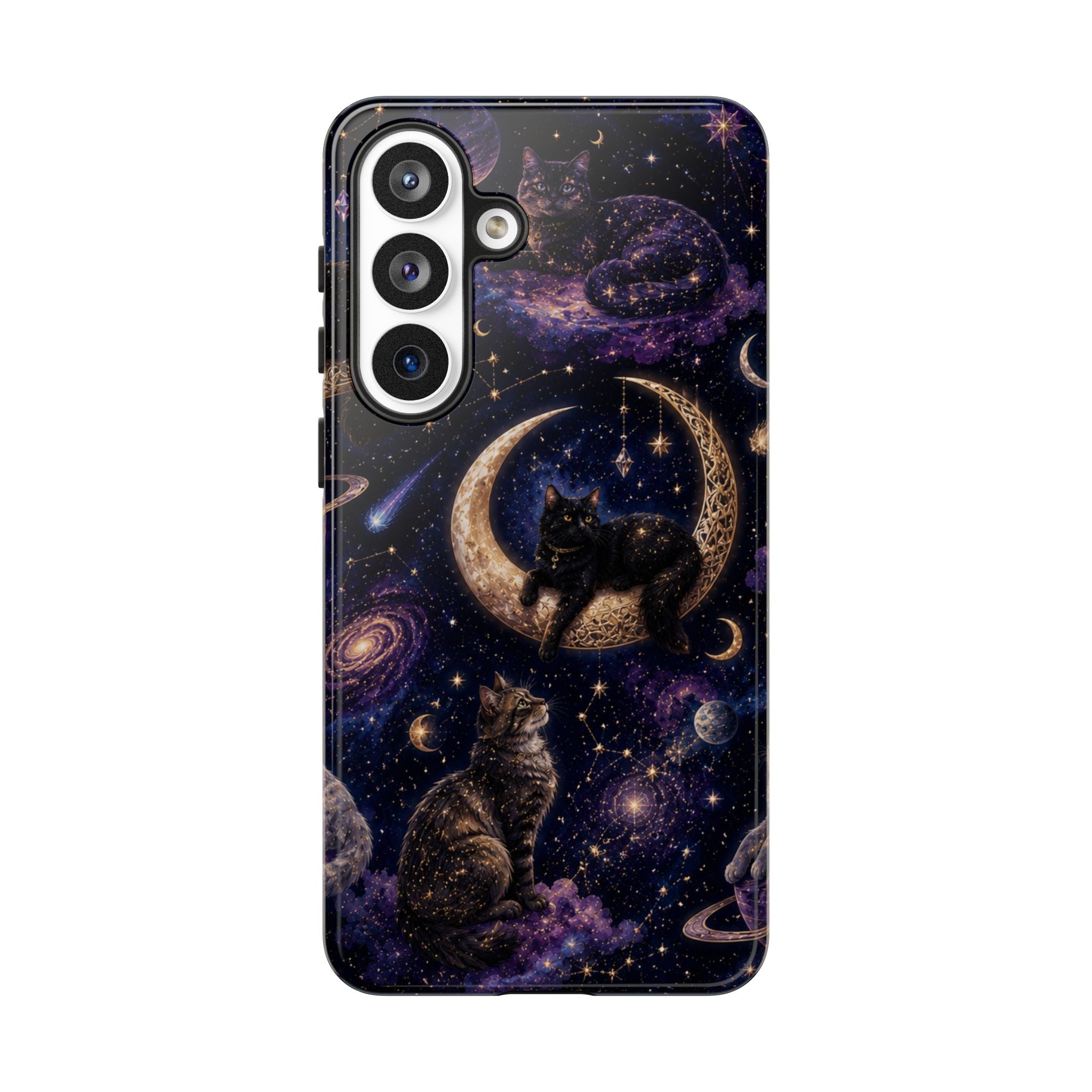 Galaxy Cats Tough Phone Case — Moon & Stars Space Kitty Protective Cover