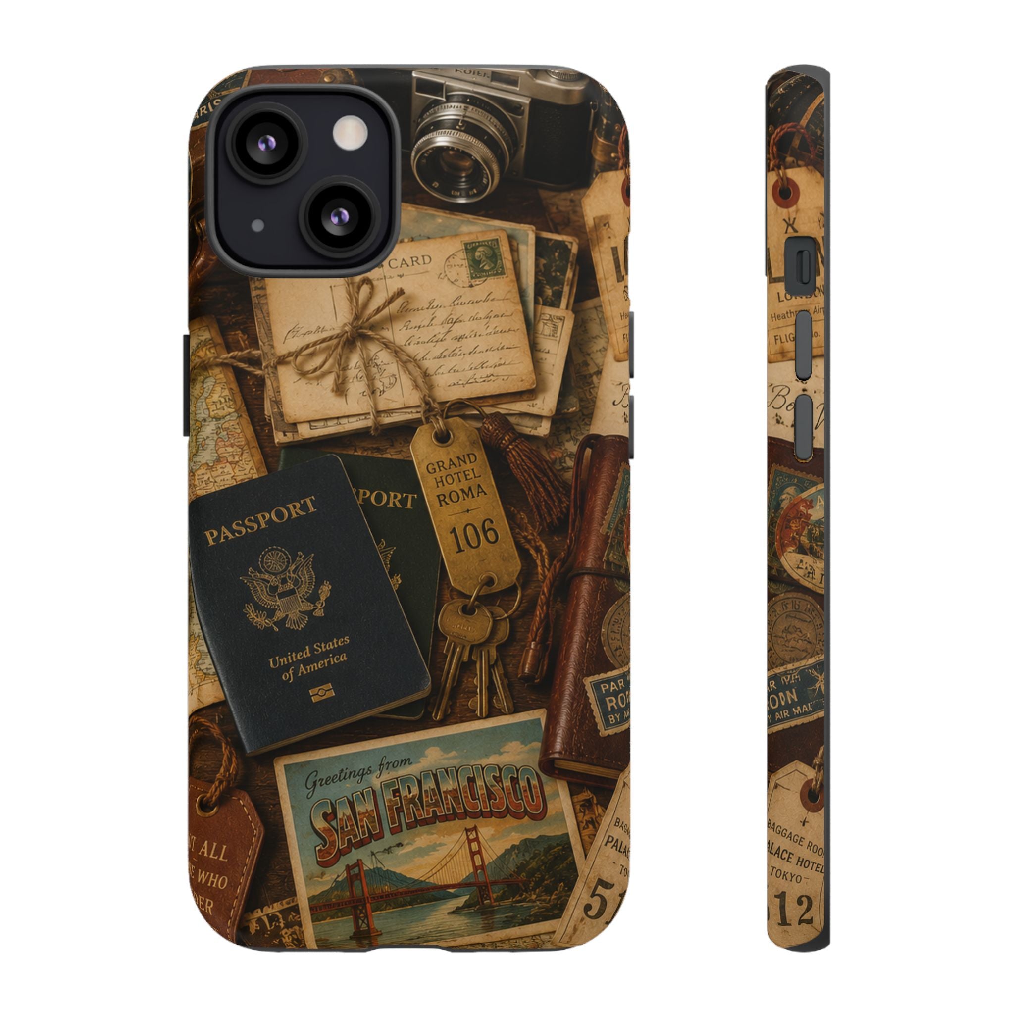Vintage Travel Phone Case – Passport & Postcard Collage