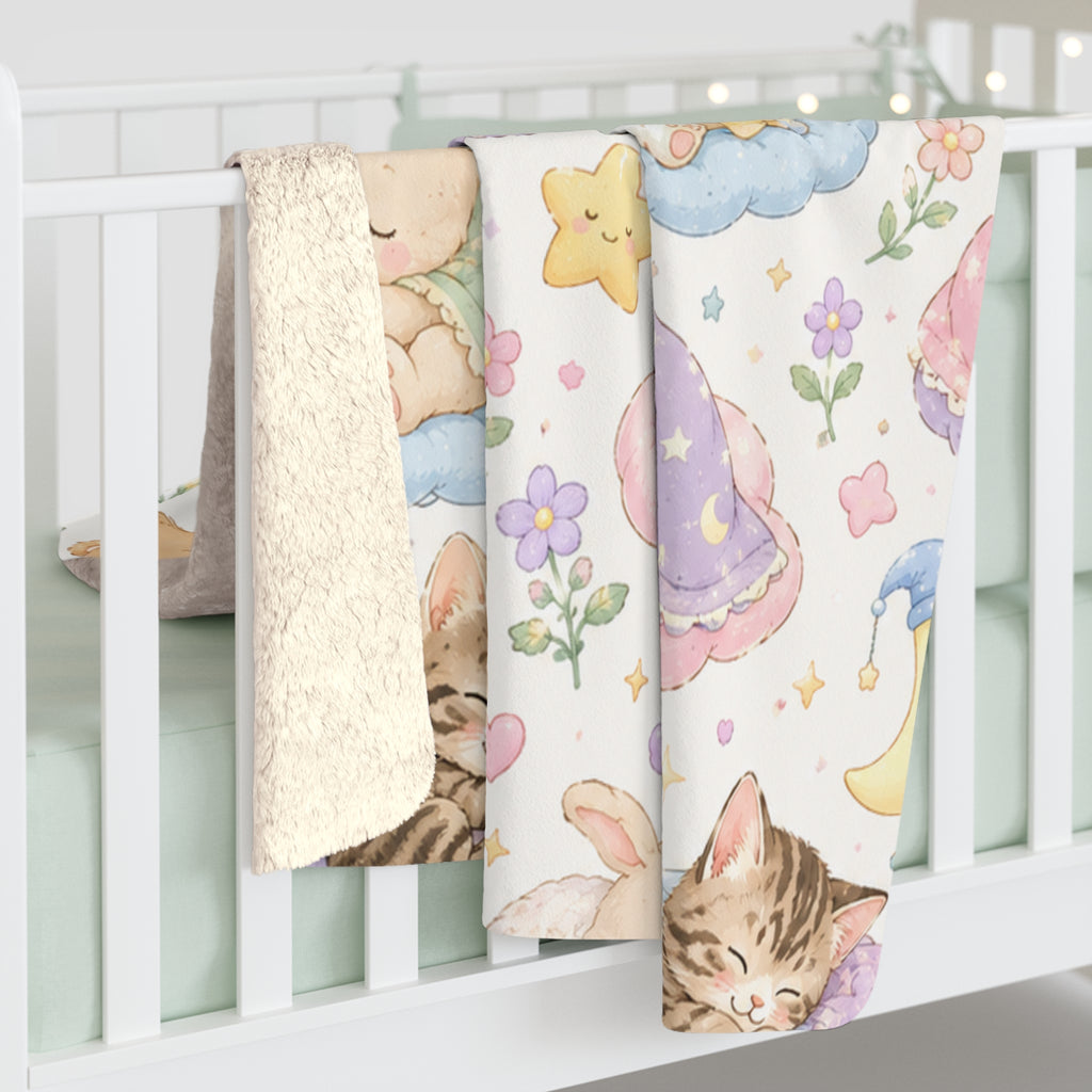 Cute Sleepy Pet Friends Sherpa Blanket — Baby Animal Nursery Throw