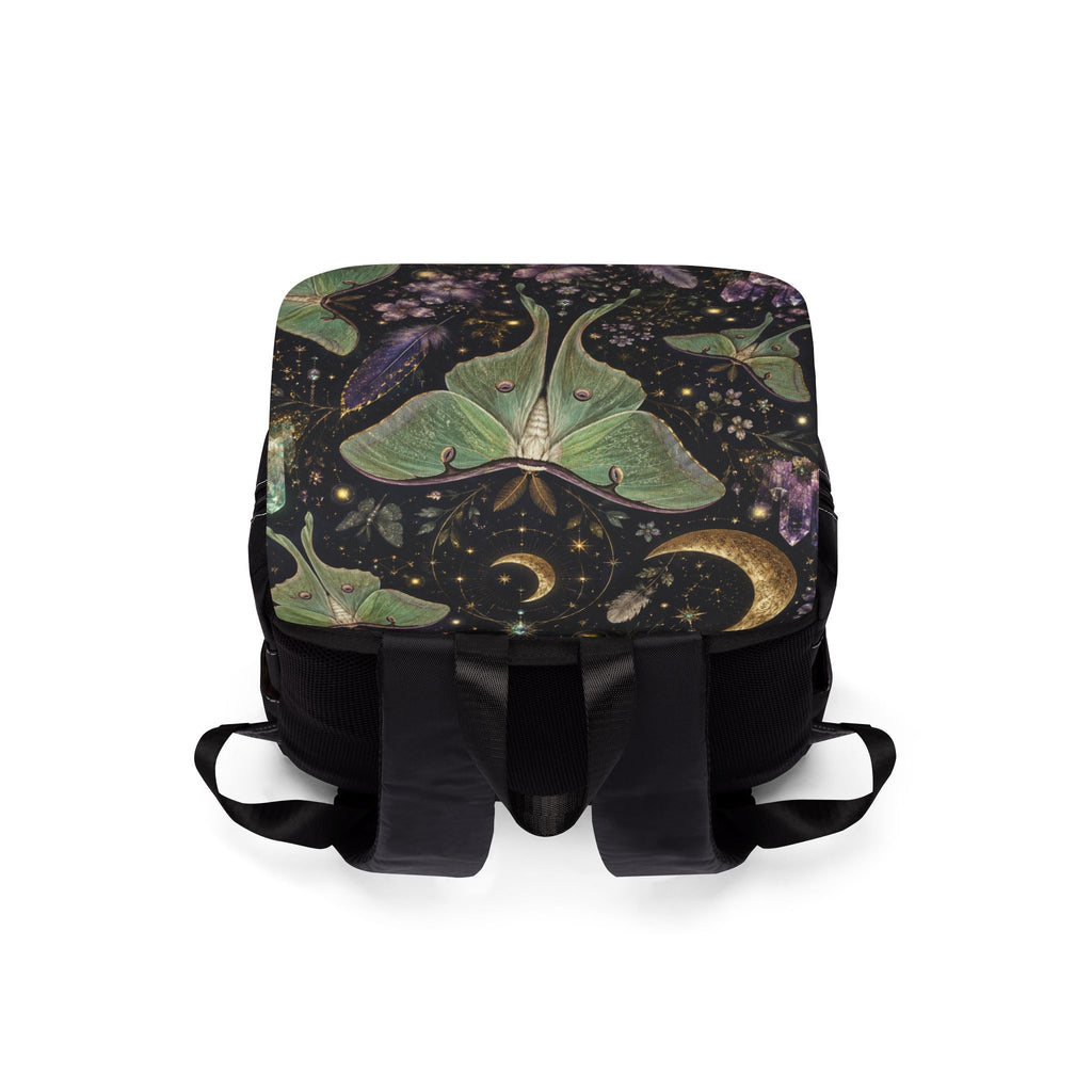 Luna Moth Cosmic Floral Canvas Shoulder Backpack — Night Garden Shoulder Bag