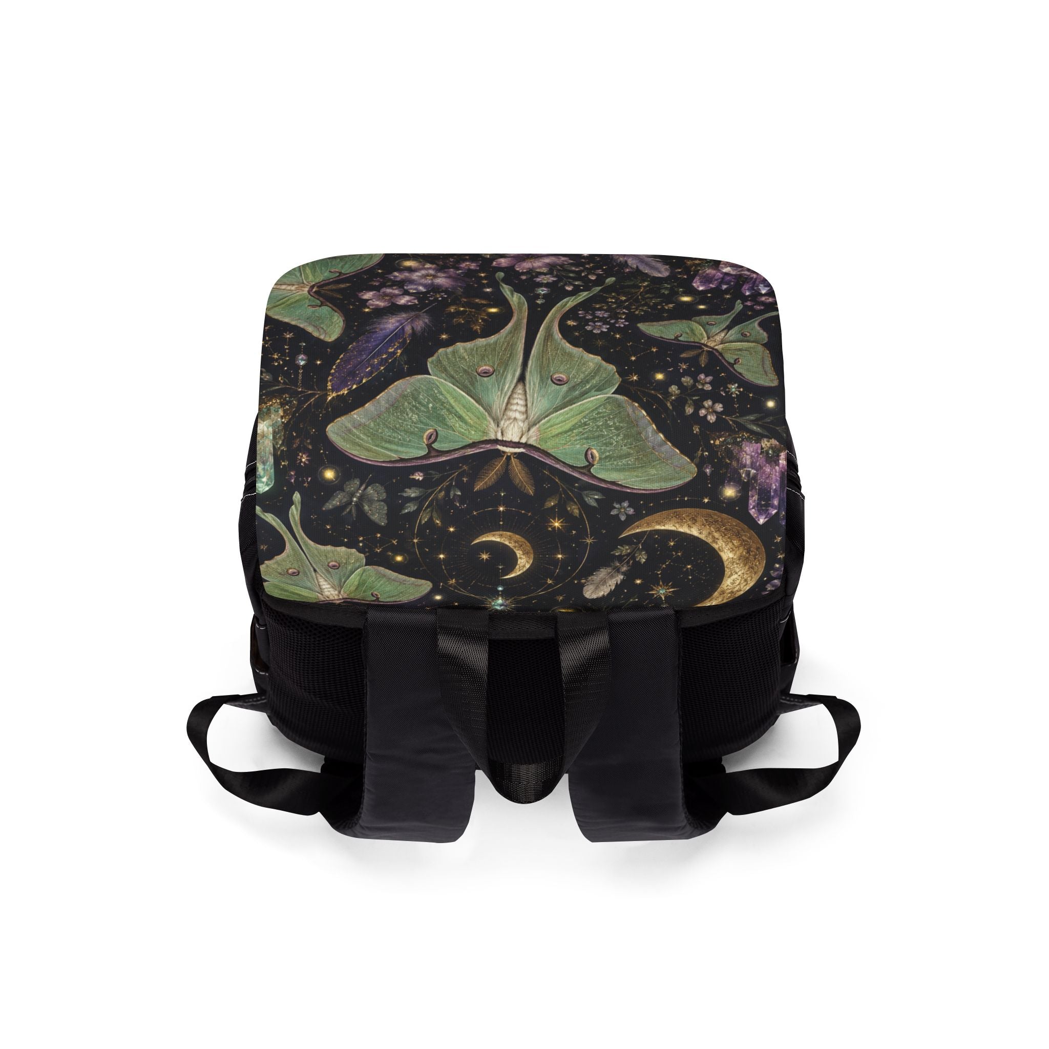 Luna Moth Cosmic Floral Canvas Shoulder Backpack — Night Garden Shoulder Bag