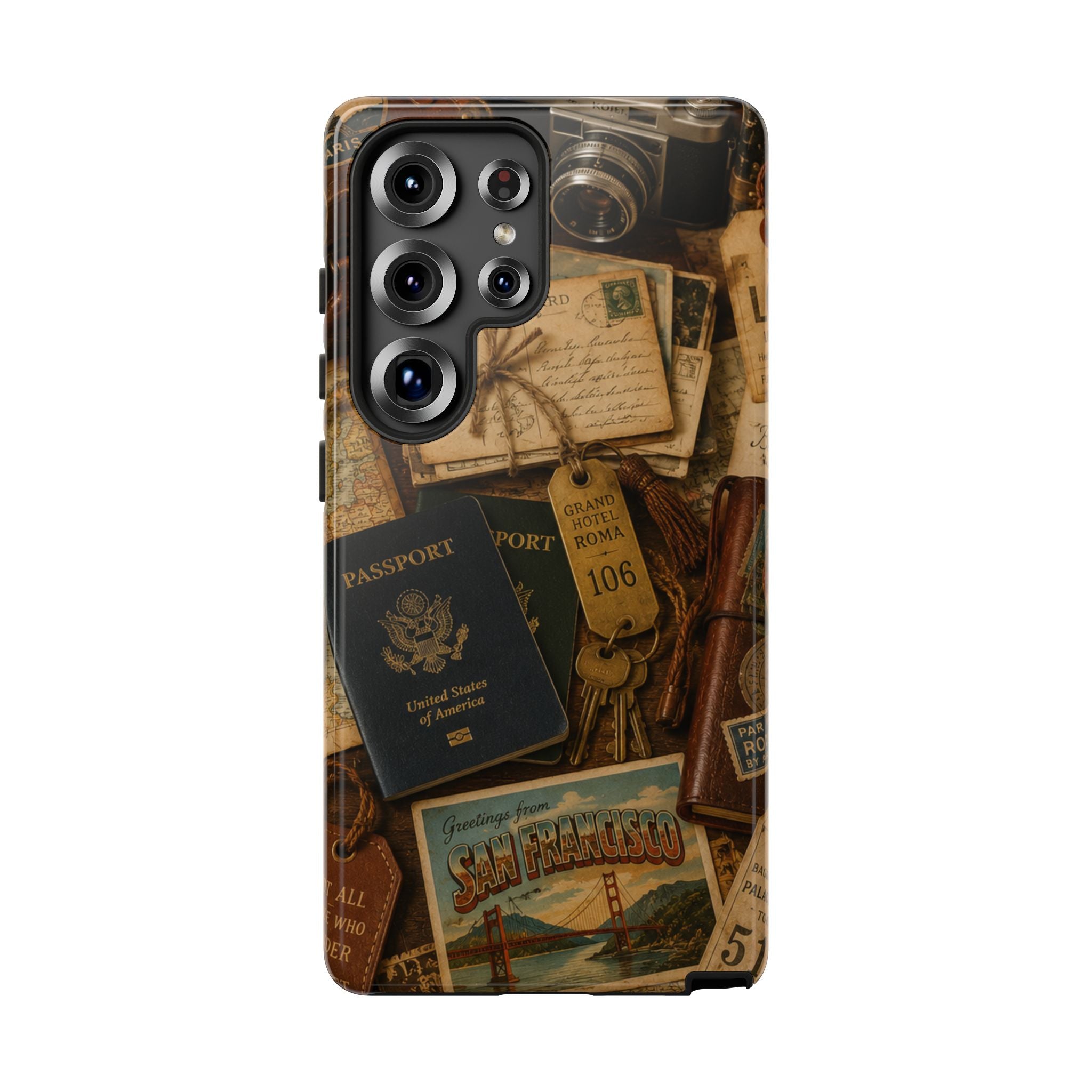 Vintage Travel Phone Case – Passport & Postcard Collage