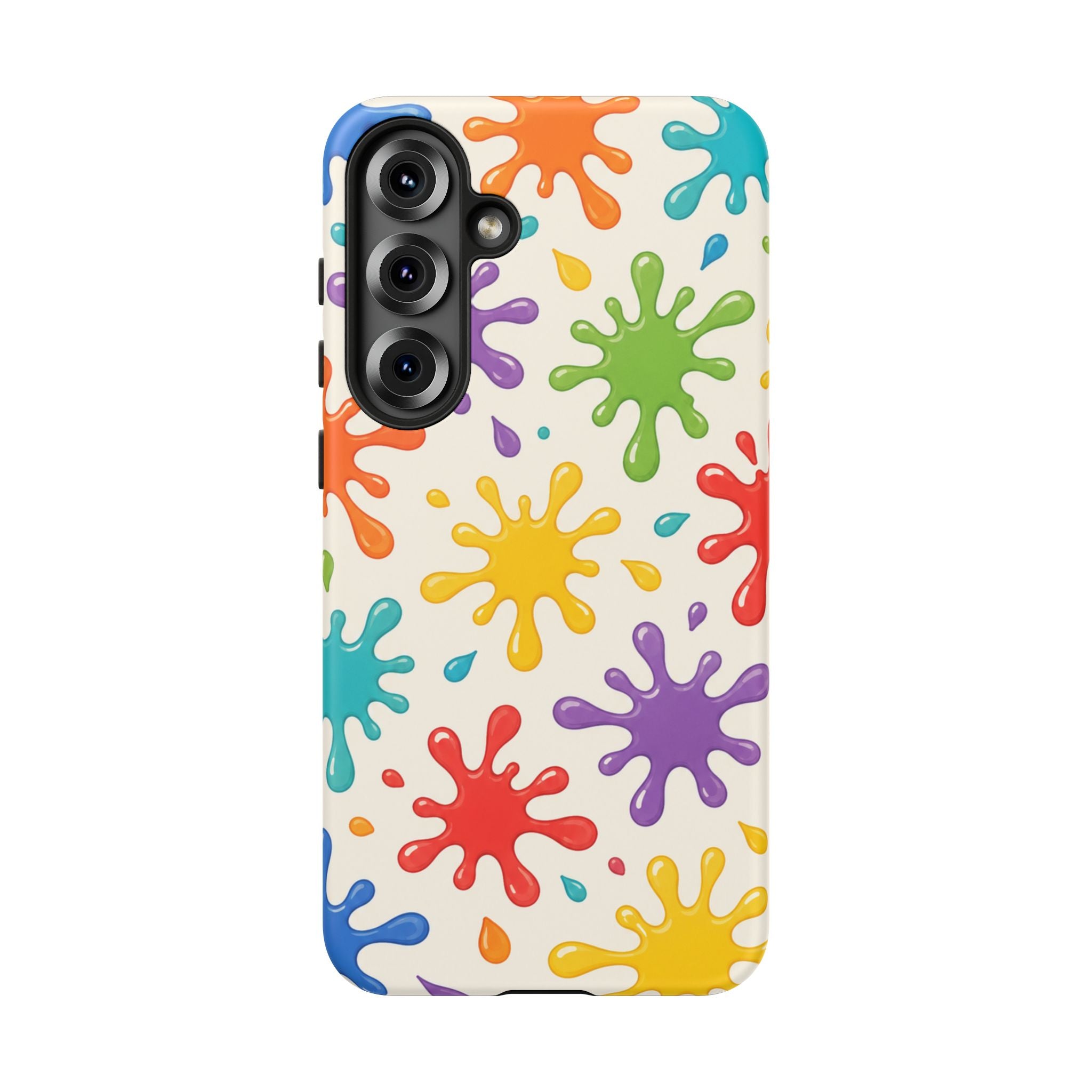 Colorful Paint Splat Phone Case — Protective Tough Case with Bright Rainbow Splatter Design