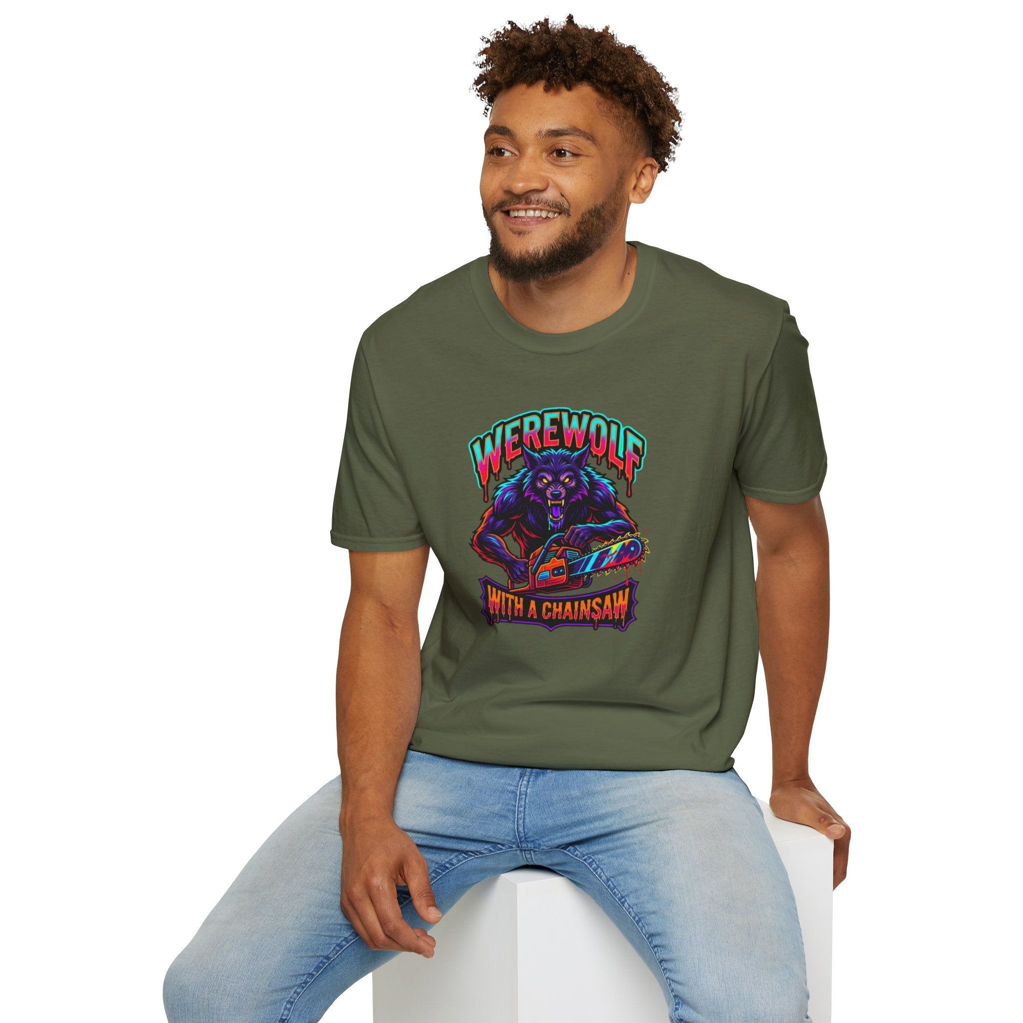 Werewolf T-Shirt — "Werewolf with a Chainsaw" Retro Horror Graphic Tee