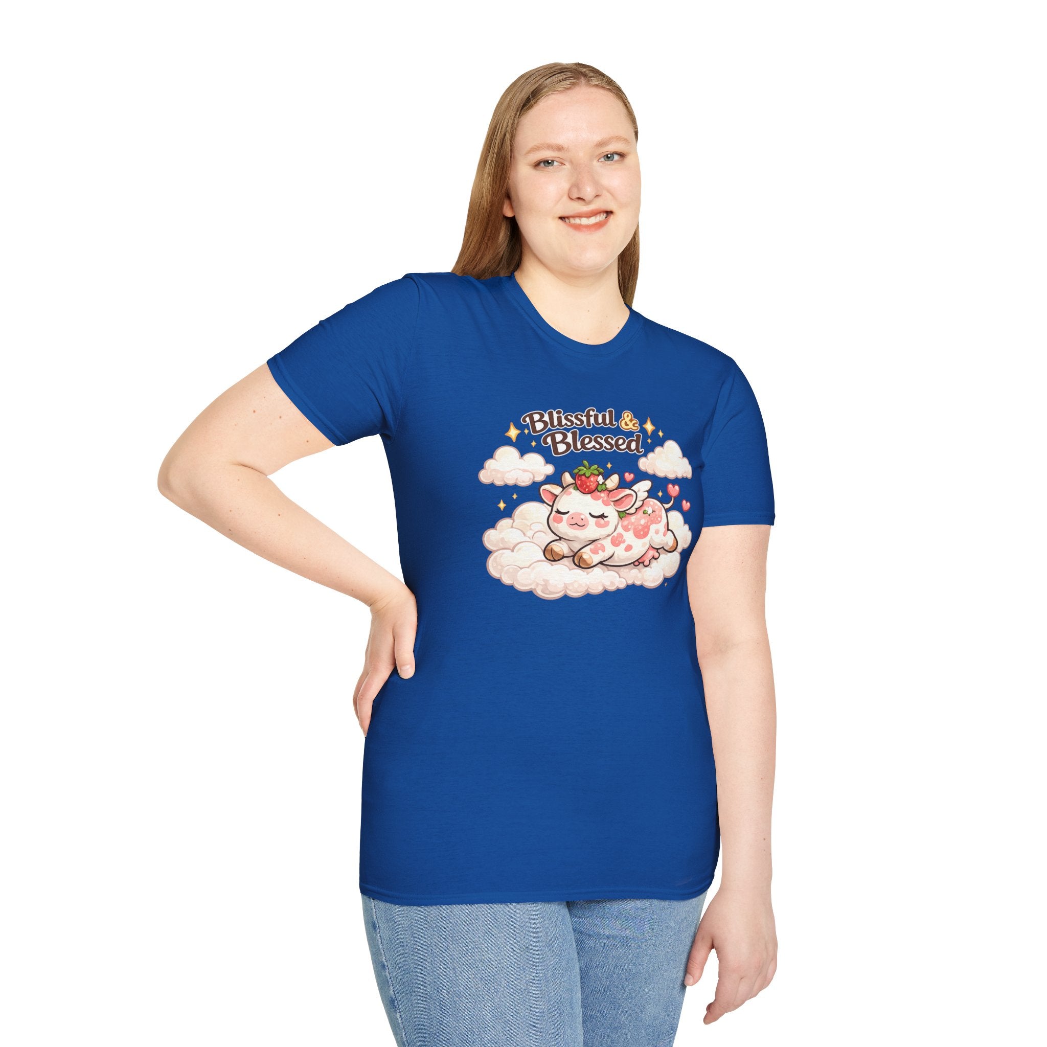 Blissful & Blessed Cute Strawberry Cow T-Shirt — Cozy Gift Tee