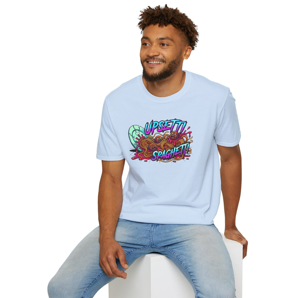 Upsetti Spaghetti T-Shirt — Funny Cartoon Spilled Pasta Graphic Tee