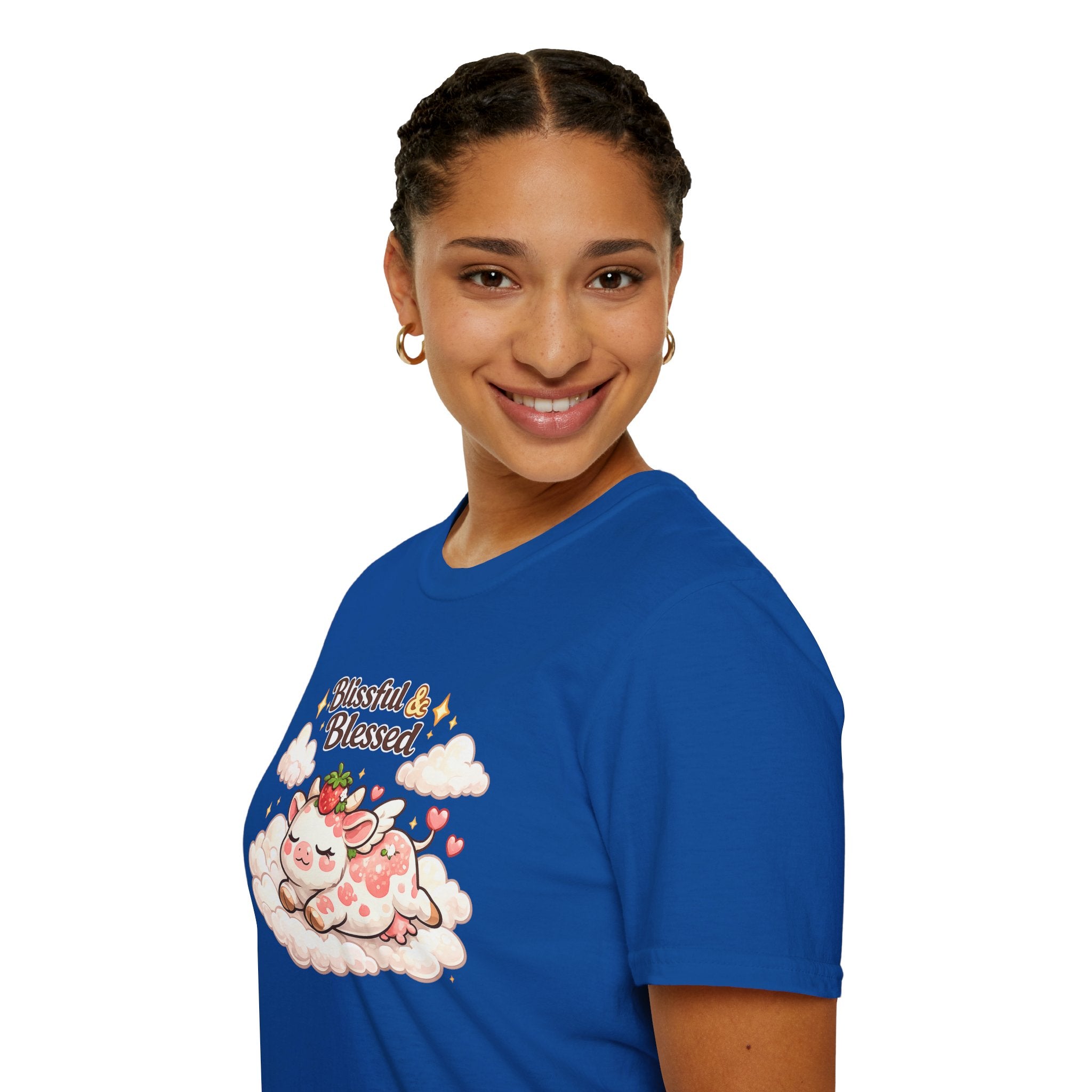 Blissful & Blessed Cute Strawberry Cow T-Shirt — Cozy Gift Tee
