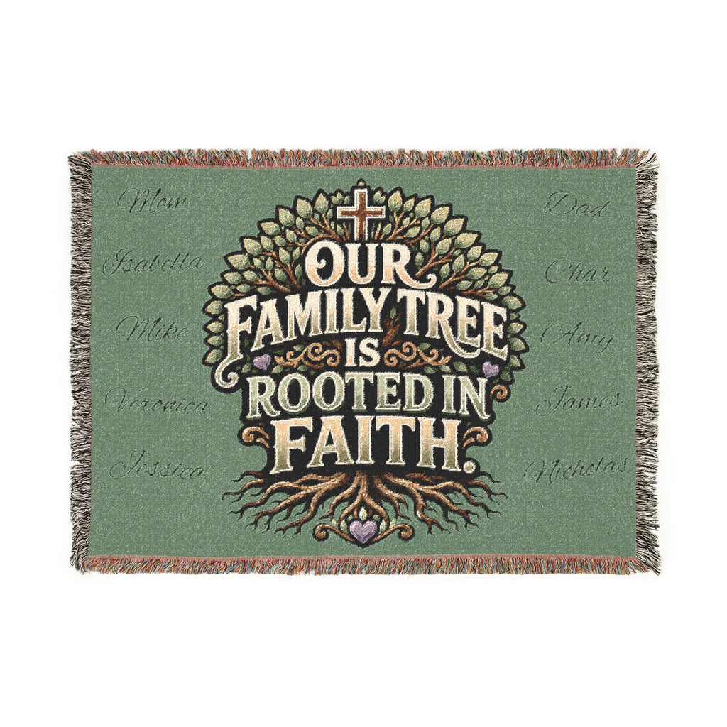 Customizable Woven Blanket — "Our Family Tree Is Rooted in Faith" Throw