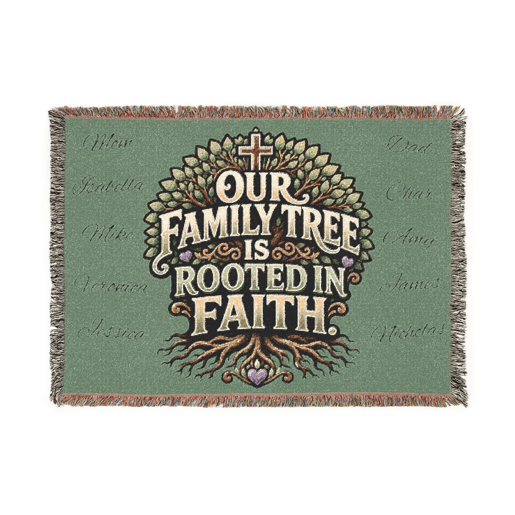 Customizable Woven Blanket — "Our Family Tree Is Rooted in Faith" Throw