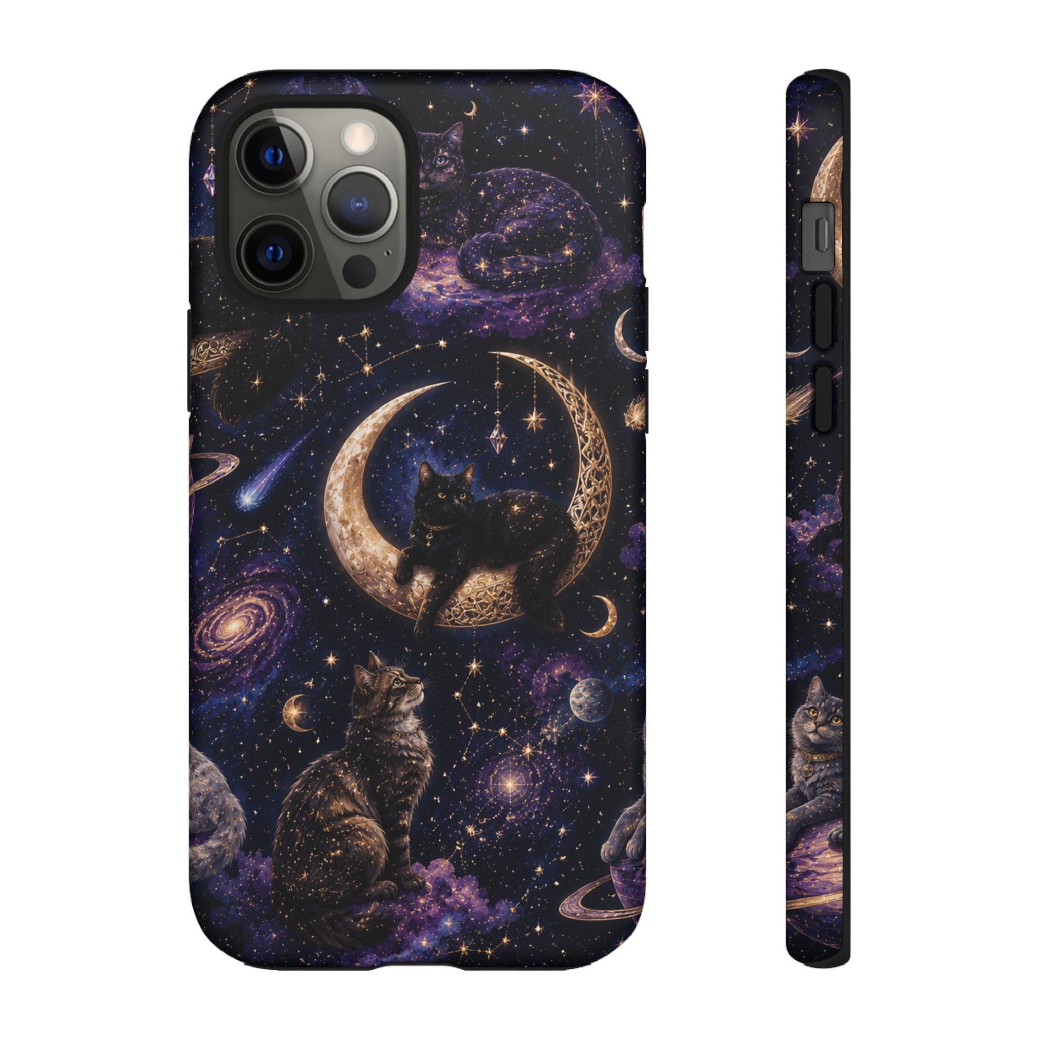 Galaxy Cats Tough Phone Case — Moon & Stars Space Kitty Protective Cover