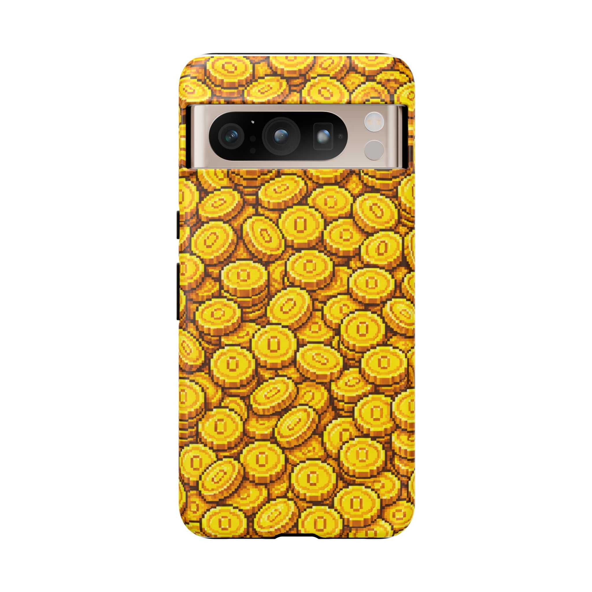 8bit Gamer Coin Pattern Phone Case – Retro Video Game Gold Treasure Design