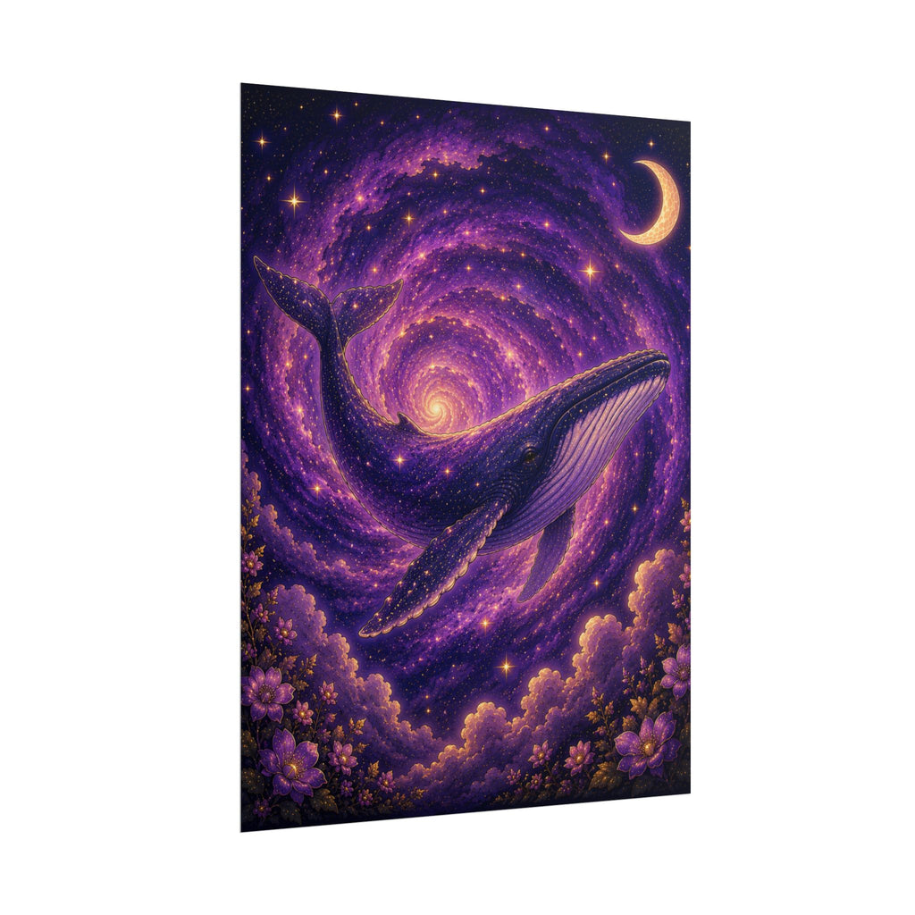 Whale Galaxy Poster — Purple Crescent Moon Cosmic Art Print
