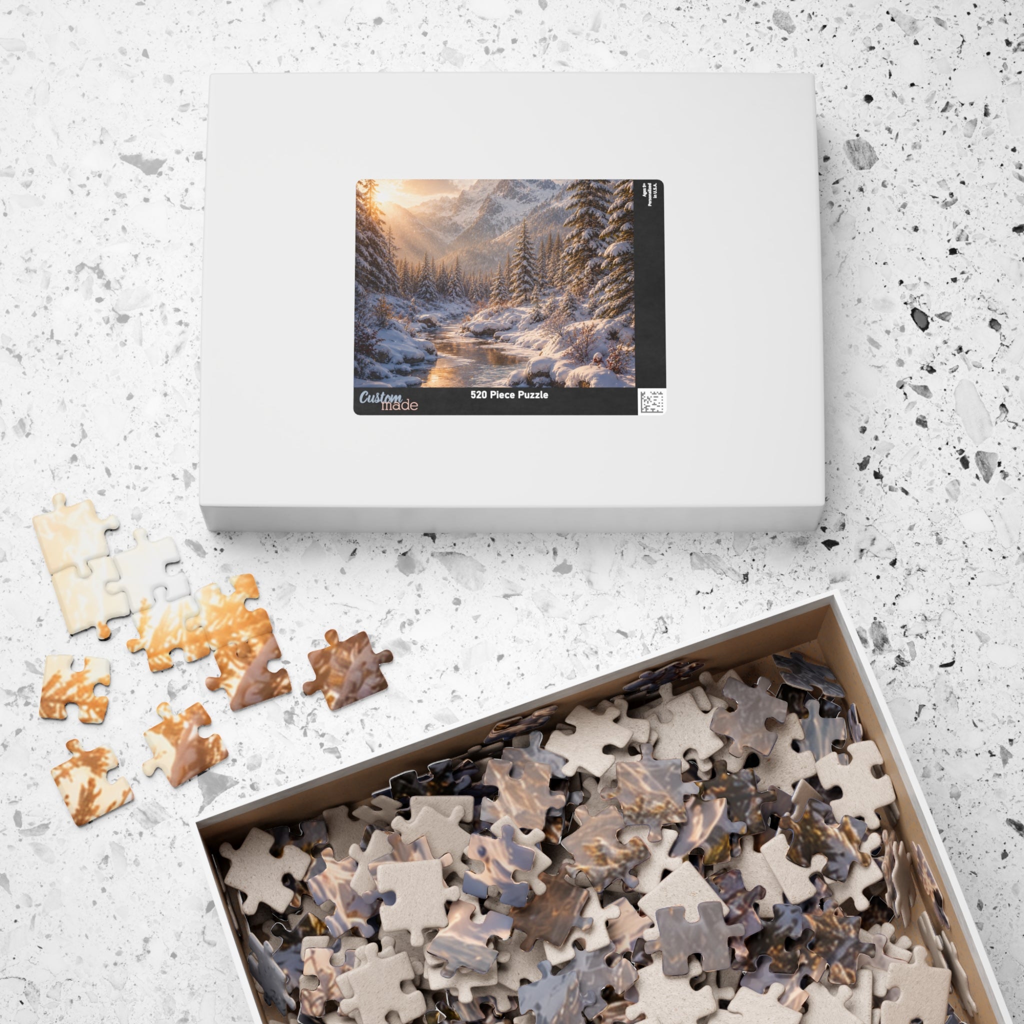 Winter Mountain River Puzzle — Scenic Snowy Landscape Jigsaw (110/252/520/1014 pcs)