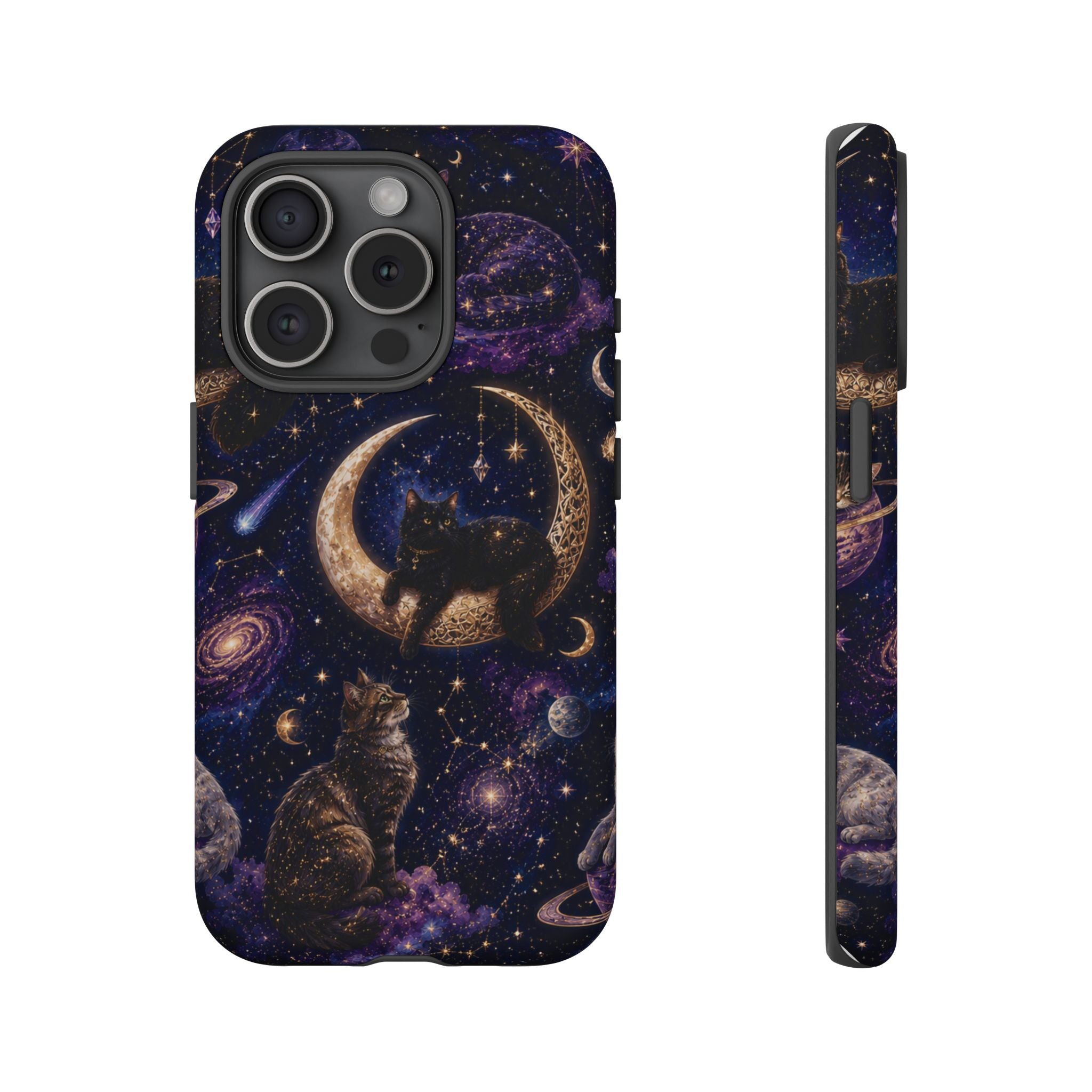 Galaxy Cats Tough Phone Case — Moon & Stars Space Kitty Protective Cover