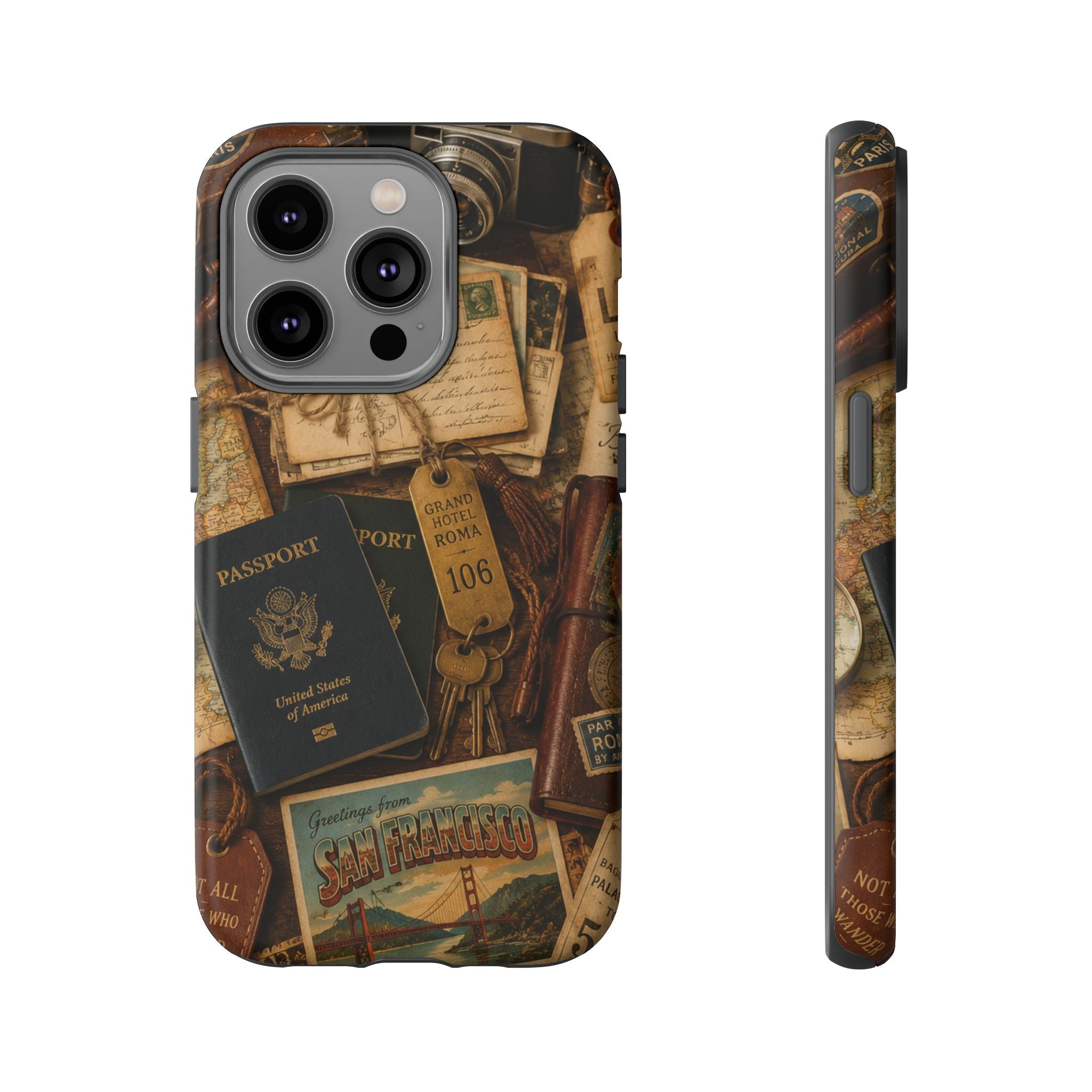 Vintage Travel Phone Case – Passport & Postcard Collage