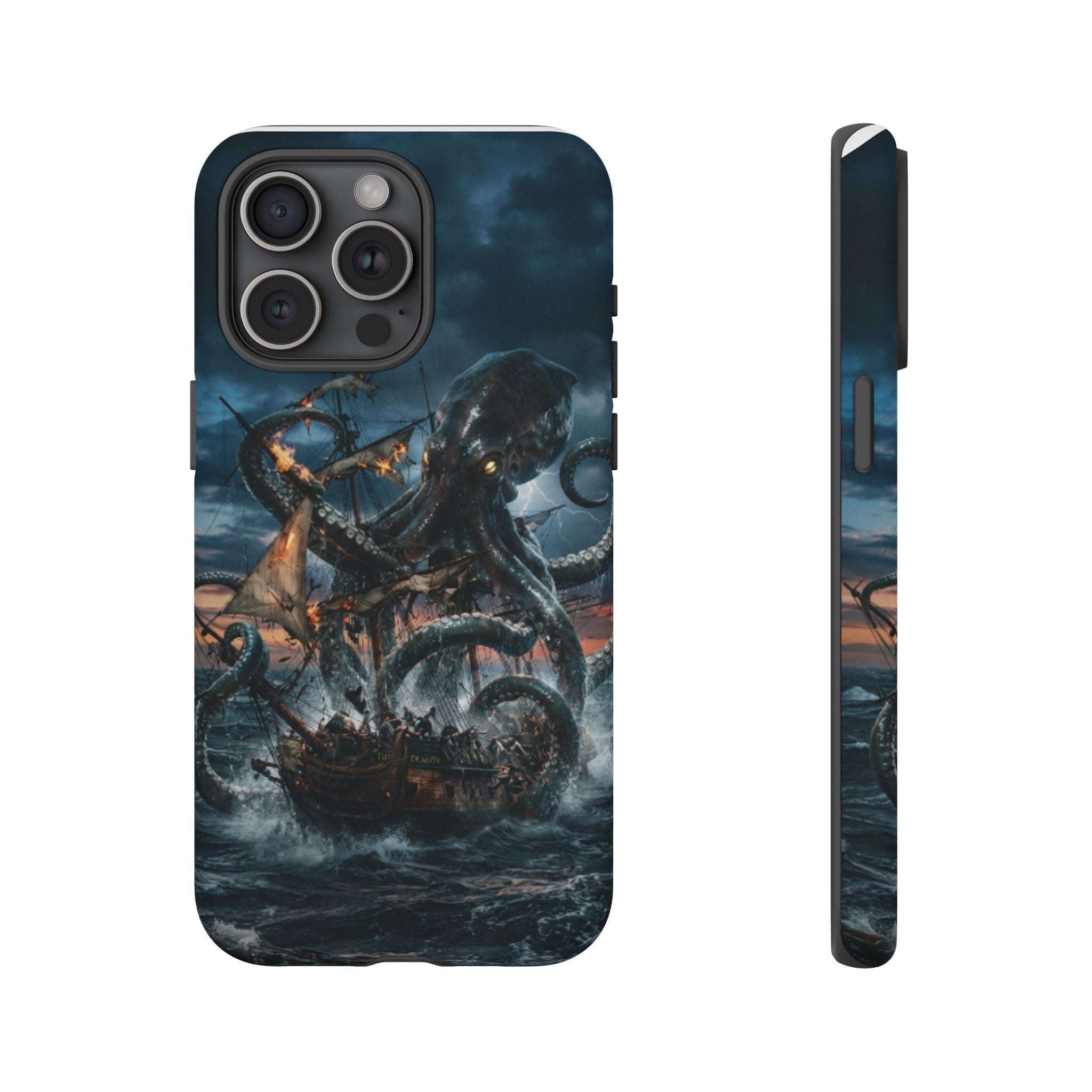 Kraken Sea Battle Phone Case — Ocean Monster Shipwreck Design