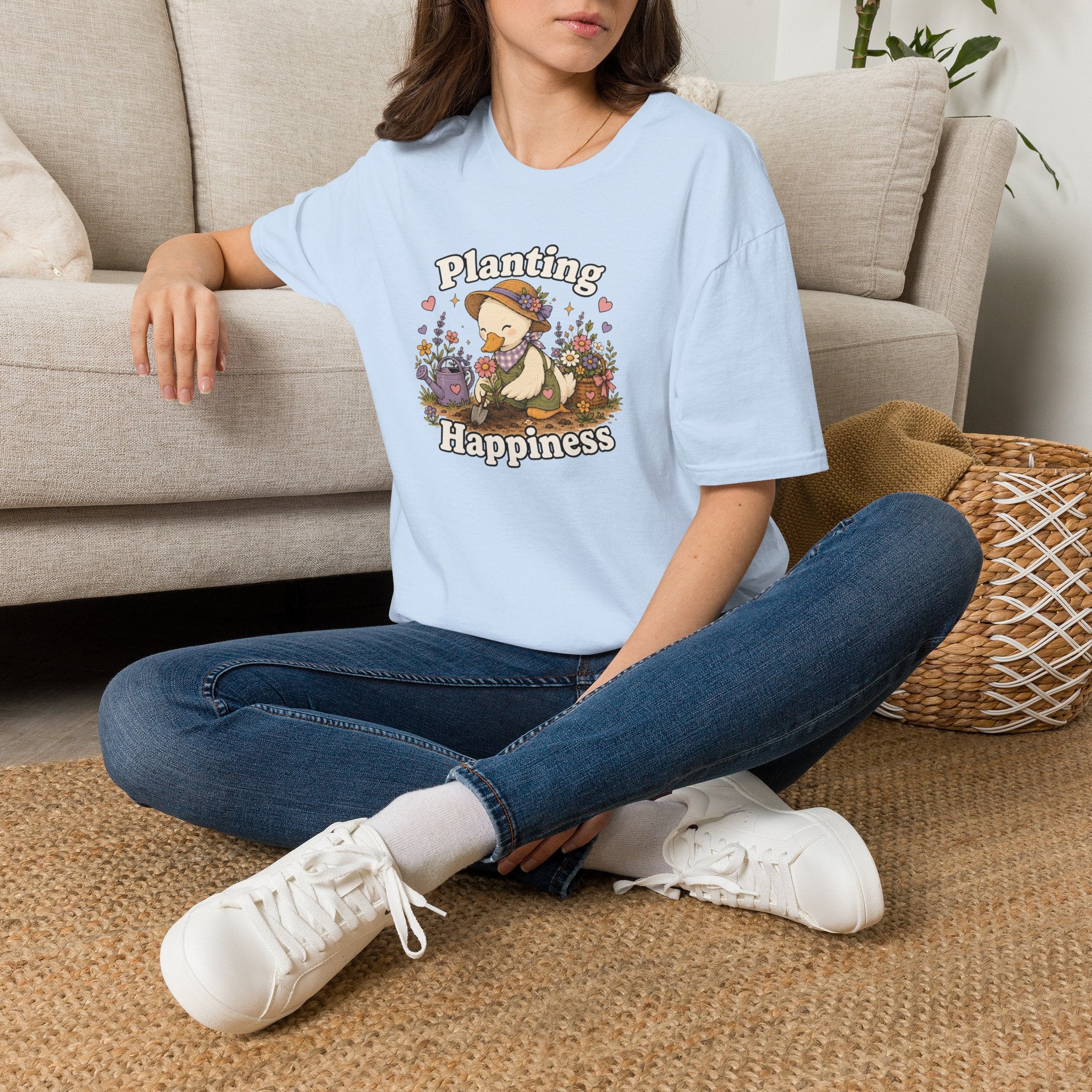 T-Shirt — "Planting Happiness" Cute Duck Gardening Graphic Tee