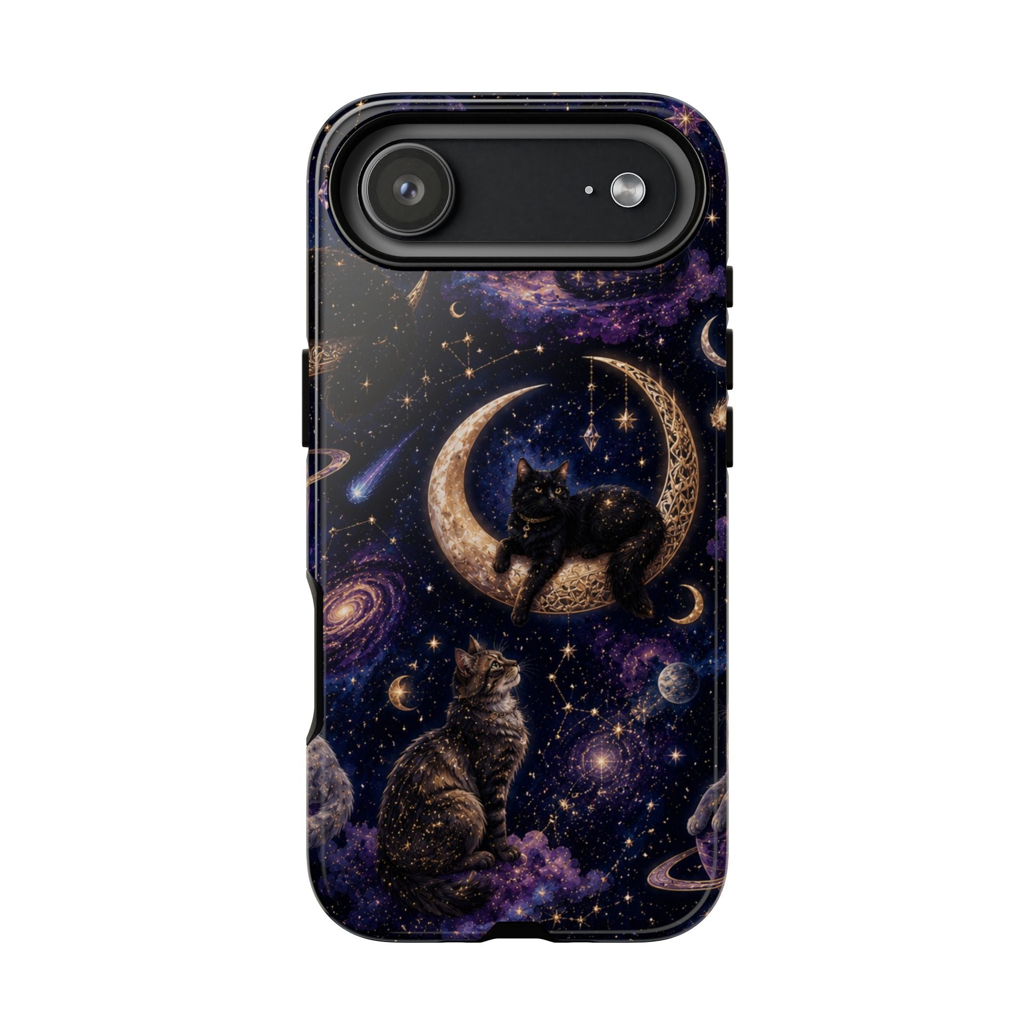 Galaxy Cats Tough Phone Case — Moon & Stars Space Kitty Protective Cover