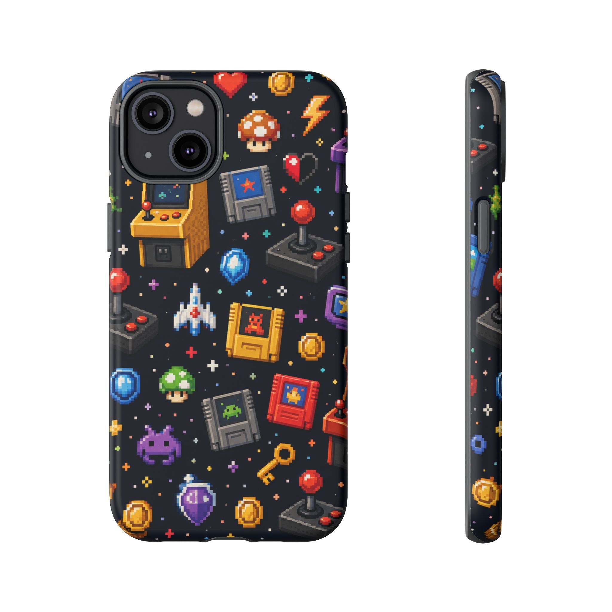 Retro Arcade Pixel Art Phone Case — Gamer Icons Pattern