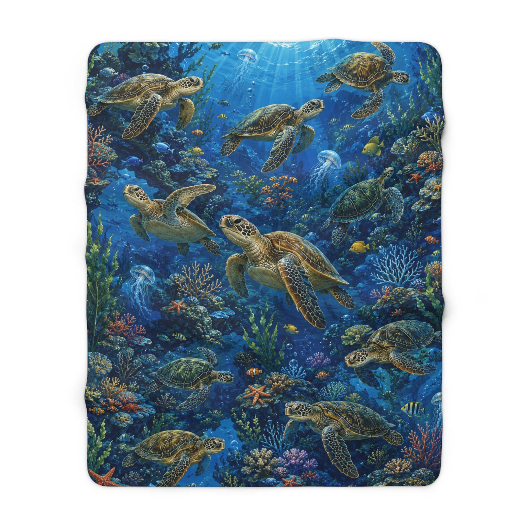 Sea Turtle Sherpa Blanket — Ocean Reef Fleece Throw