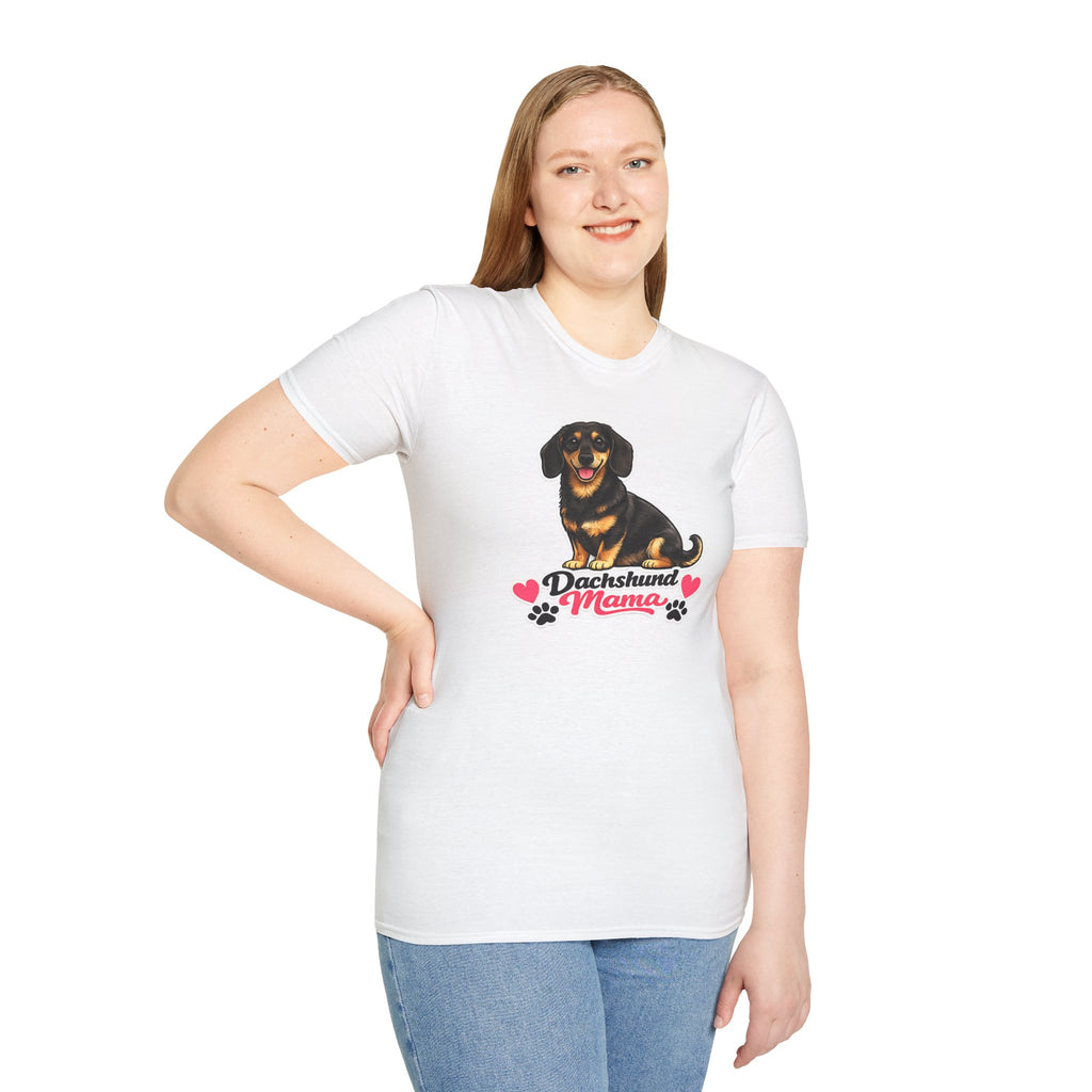 Dachshund Mama T‑Shirt — Cute Wiener Dog Graphic Tee with Hearts and Paw Prints