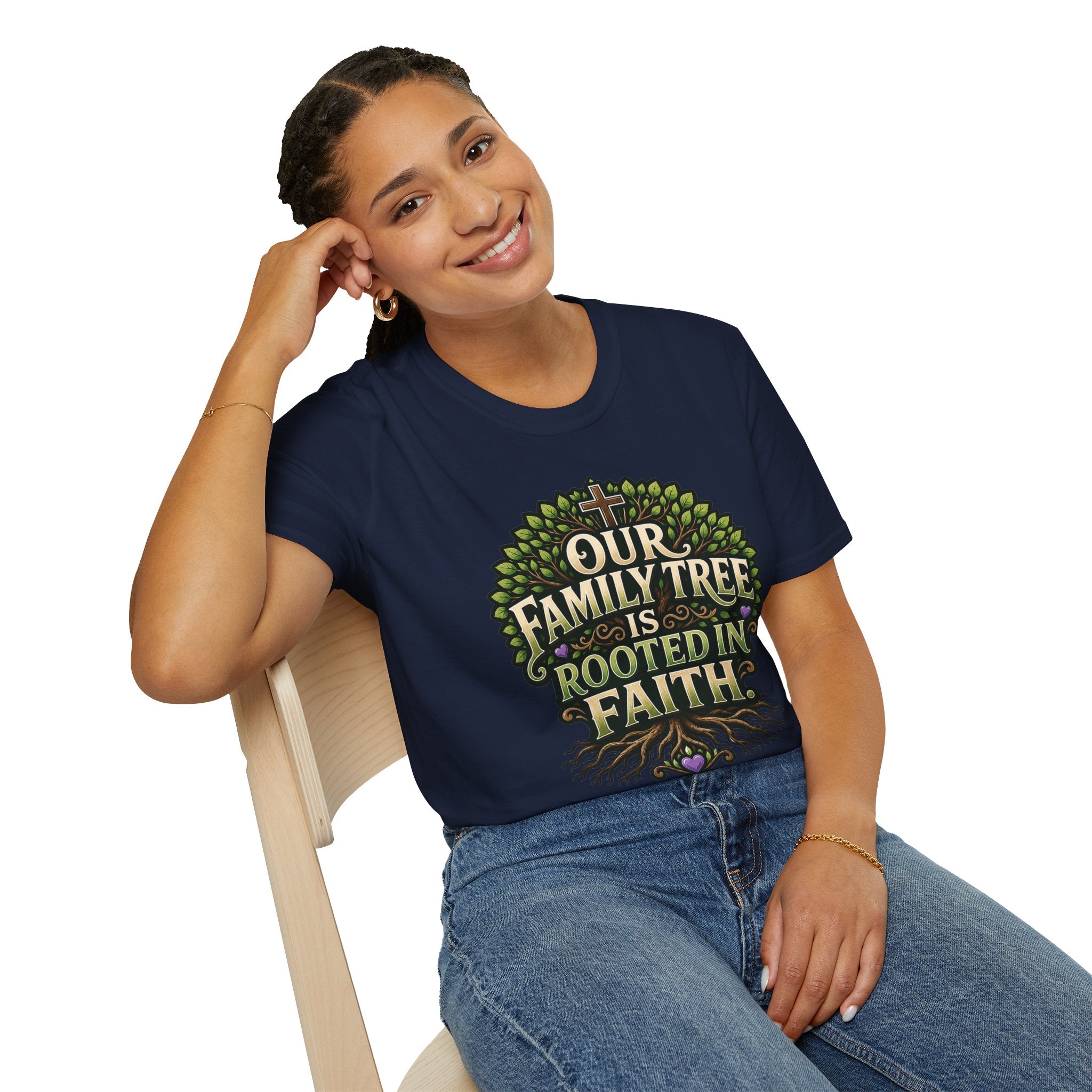 Faith Family Tree T-Shirt — "Our Family Tree Is Rooted in Faith" Christian Graphic Tee