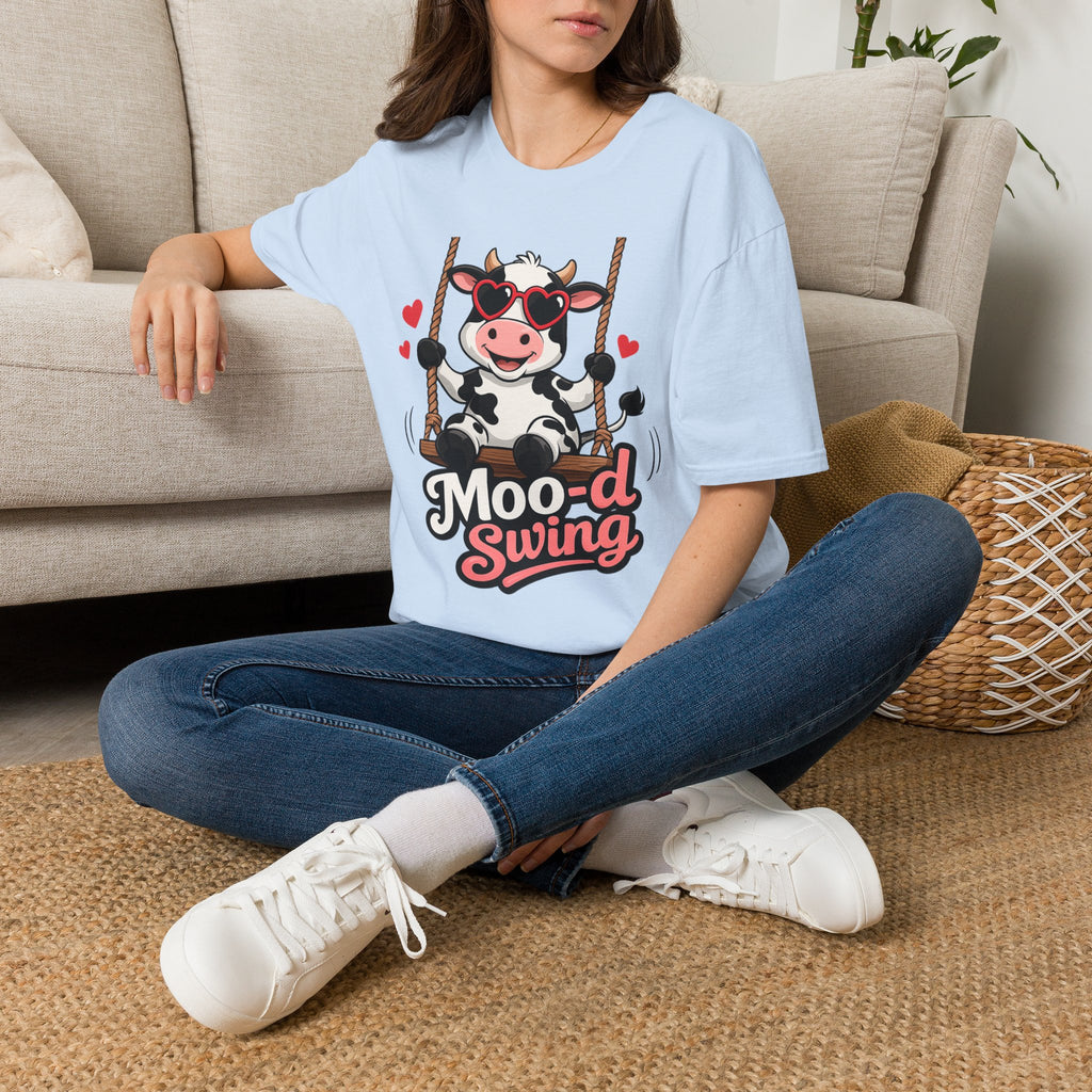 T-Shirt - "Moo-d Swing" Cute Cow on Swing Graphic Tee