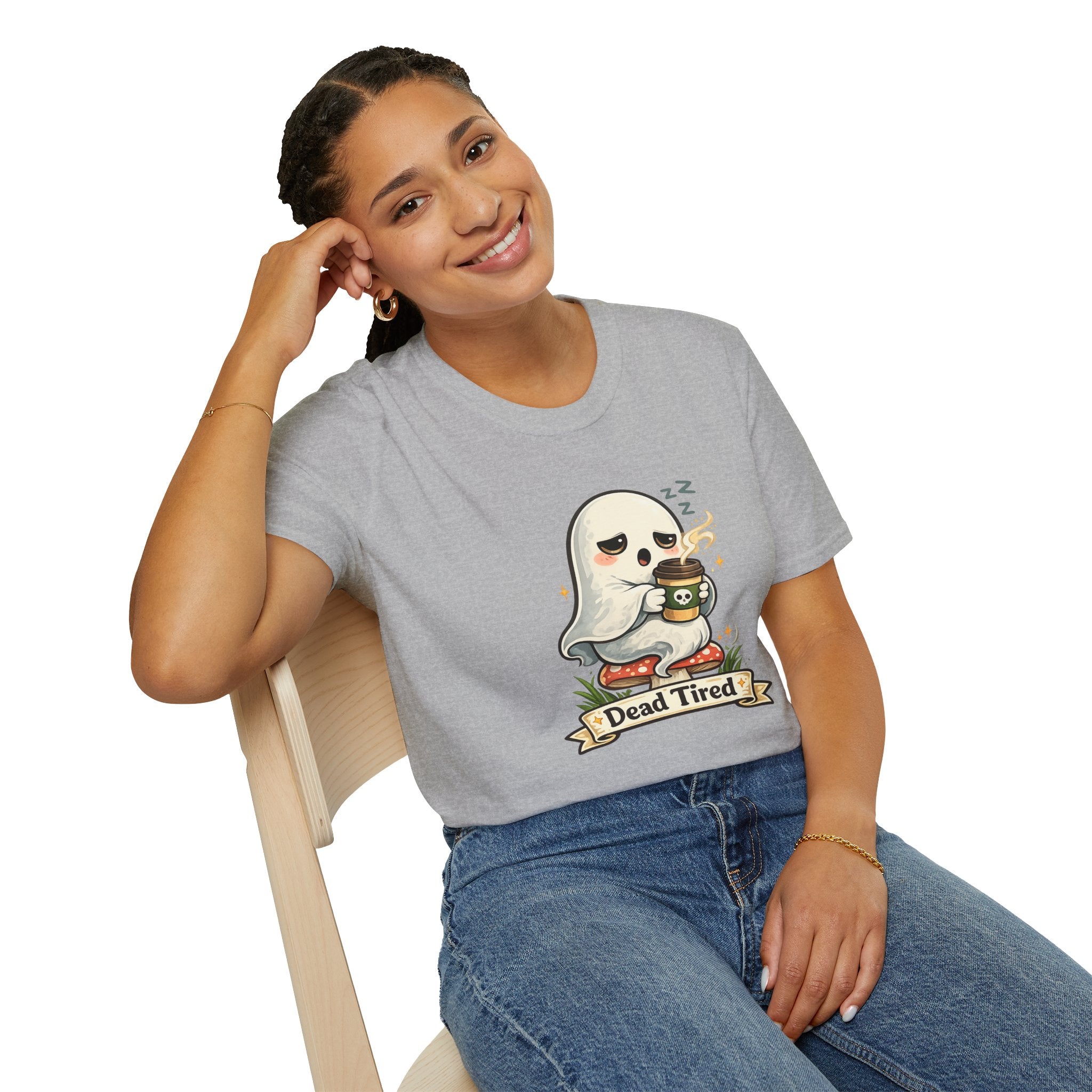 Ghost Coffee T‑Shirt — "Dead Tired" Cute Sleeping Ghost Tee