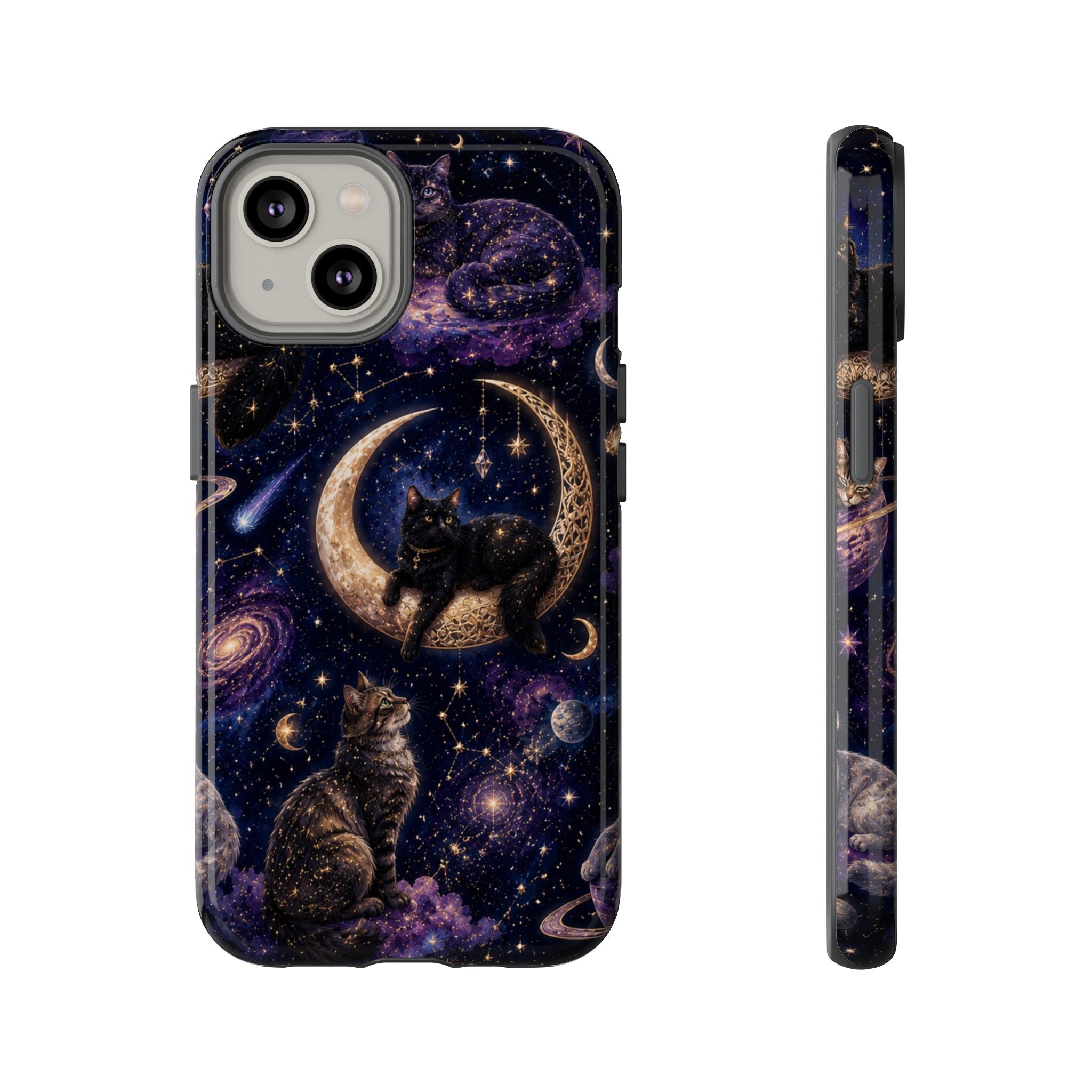 Galaxy Cats Tough Phone Case — Moon & Stars Space Kitty Protective Cover
