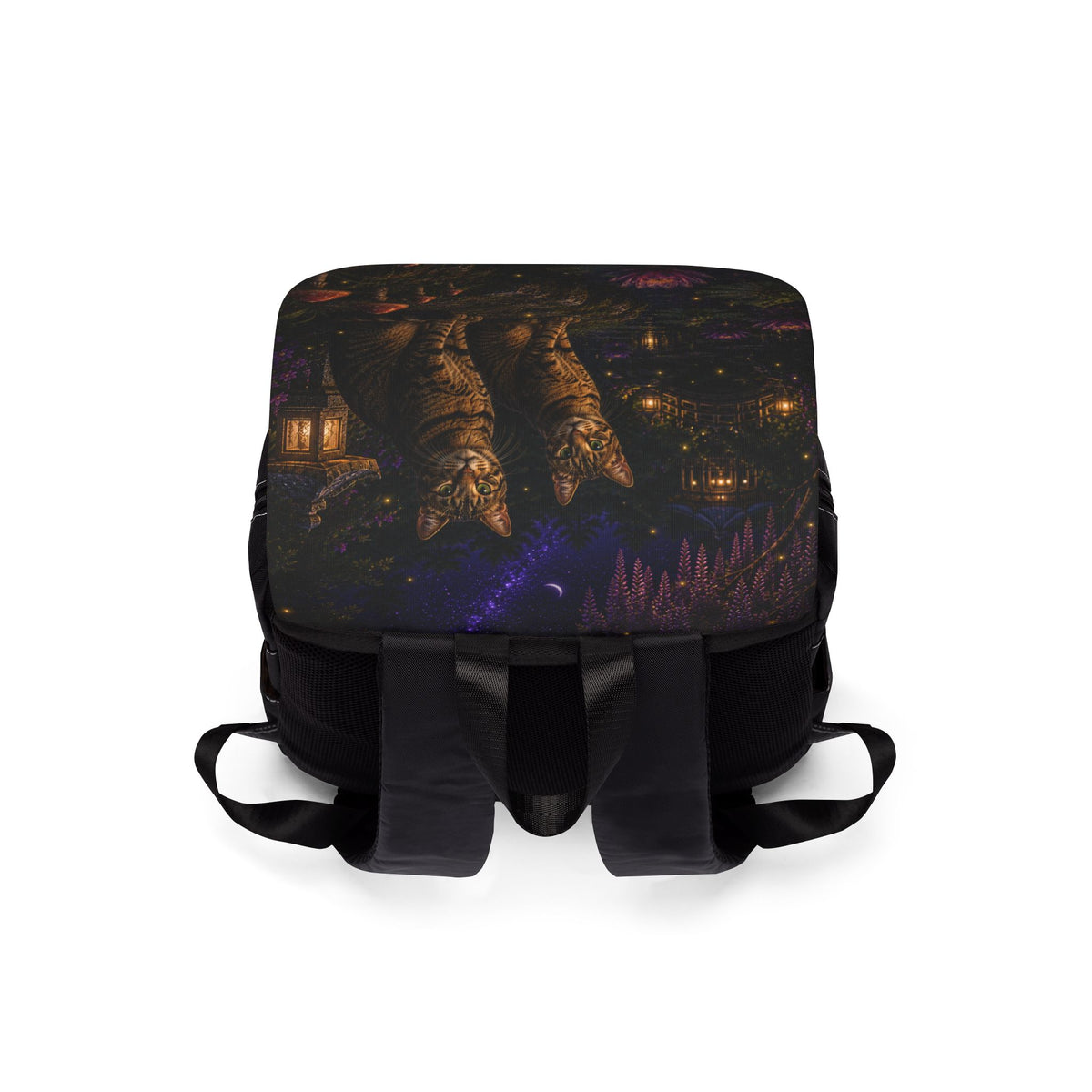 Mystic Cat Night Backpack — Floral Moonlight Shoulder Bag