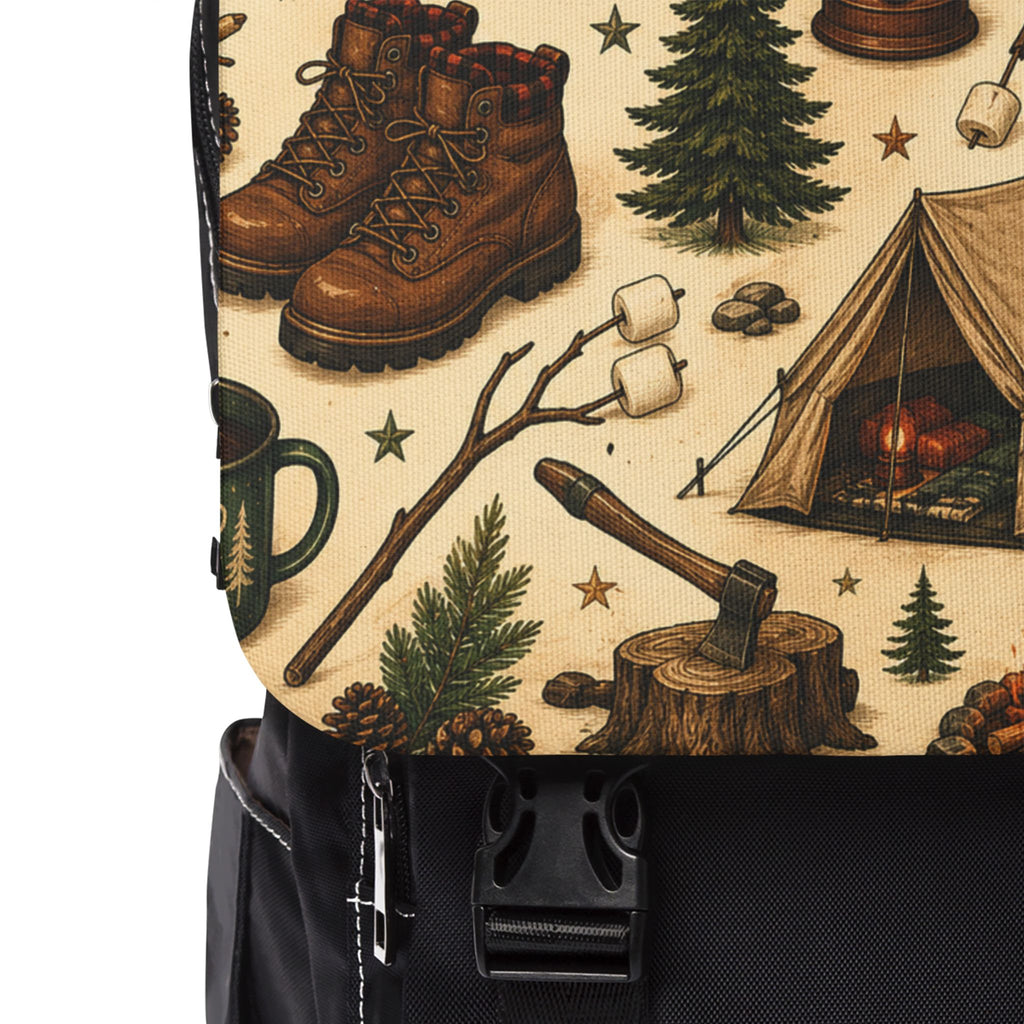 Camping Gear Pattern Shoulder Backpack — Outdoor Adventure Shoulder Bag