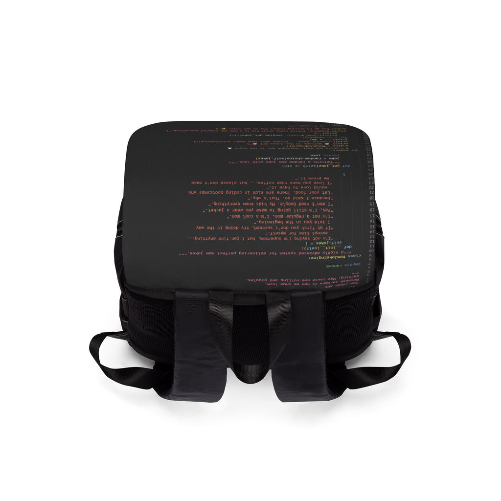 Coder Mom Shoulder Backpack — Black Casual Shoulder Bag with Code Print
