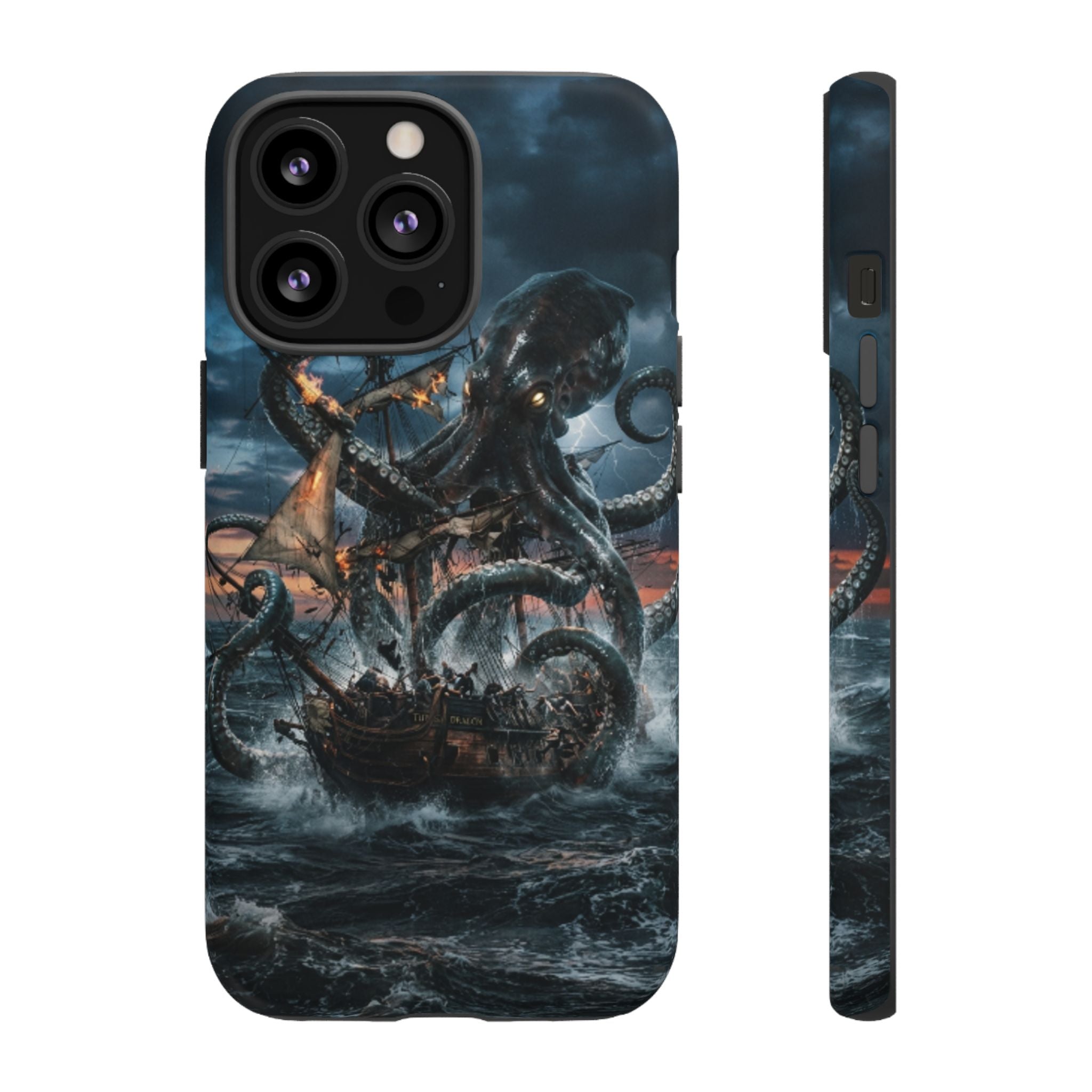 Kraken Sea Battle Phone Case — Ocean Monster Shipwreck Design