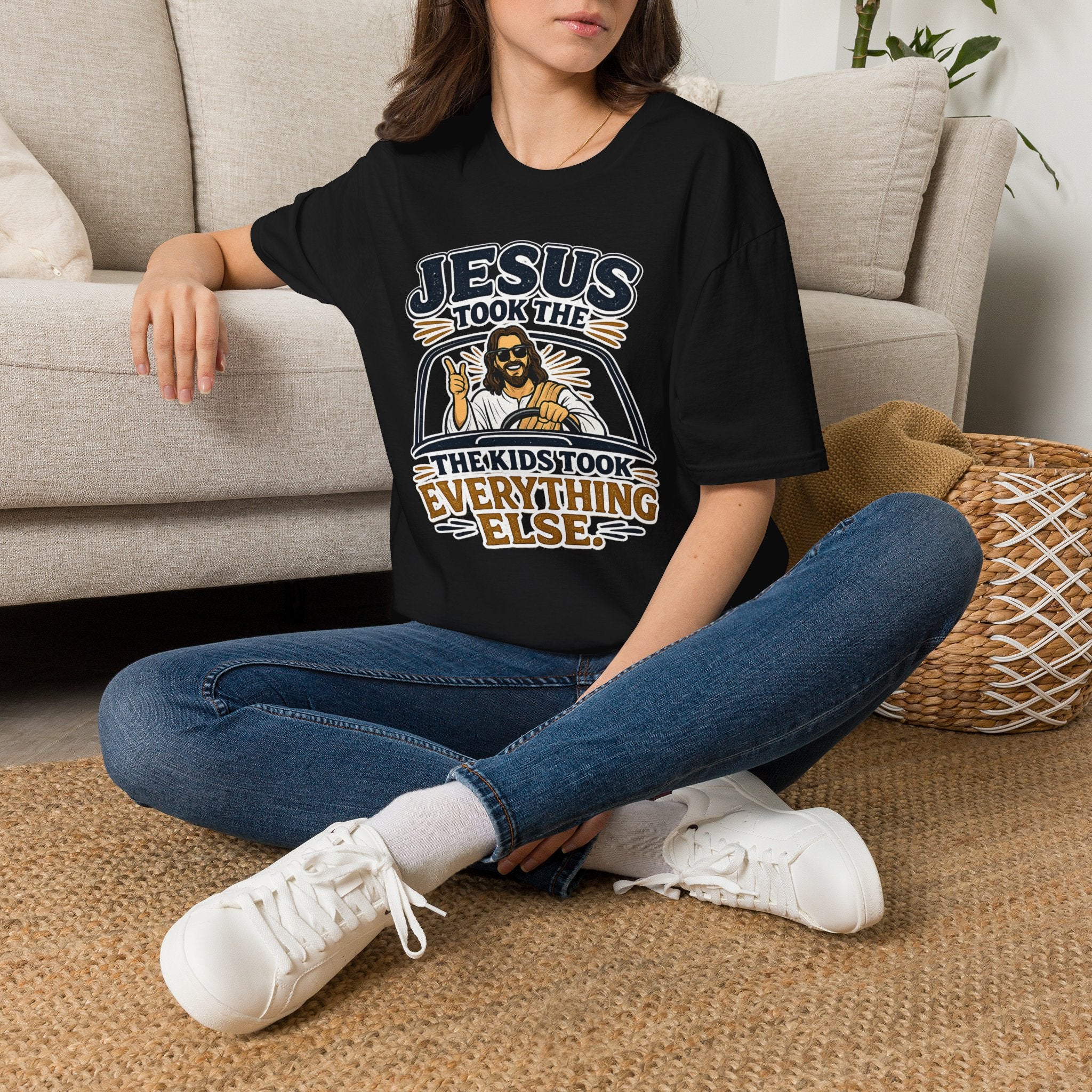 Jesus Took The Wheel T‑Shirt — "Jesus Took The Kids Took Everything Else" Christian Graphic Tee
