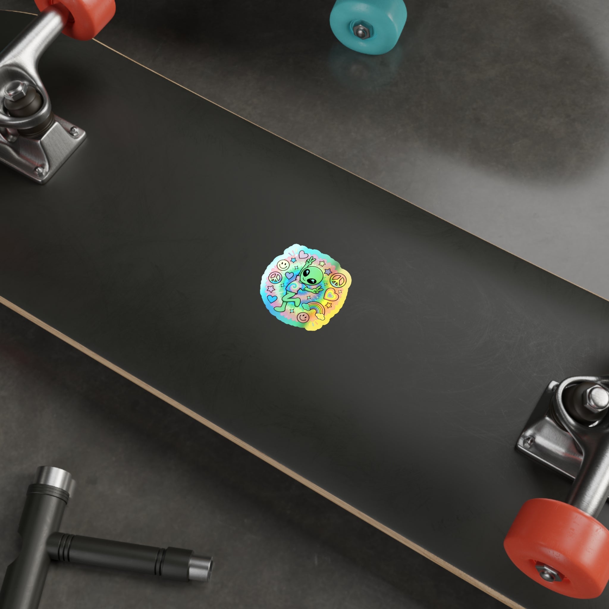 Holographic Alien Peace Sticker — Tie-Dye Vibe Die-Cut Sticker #06