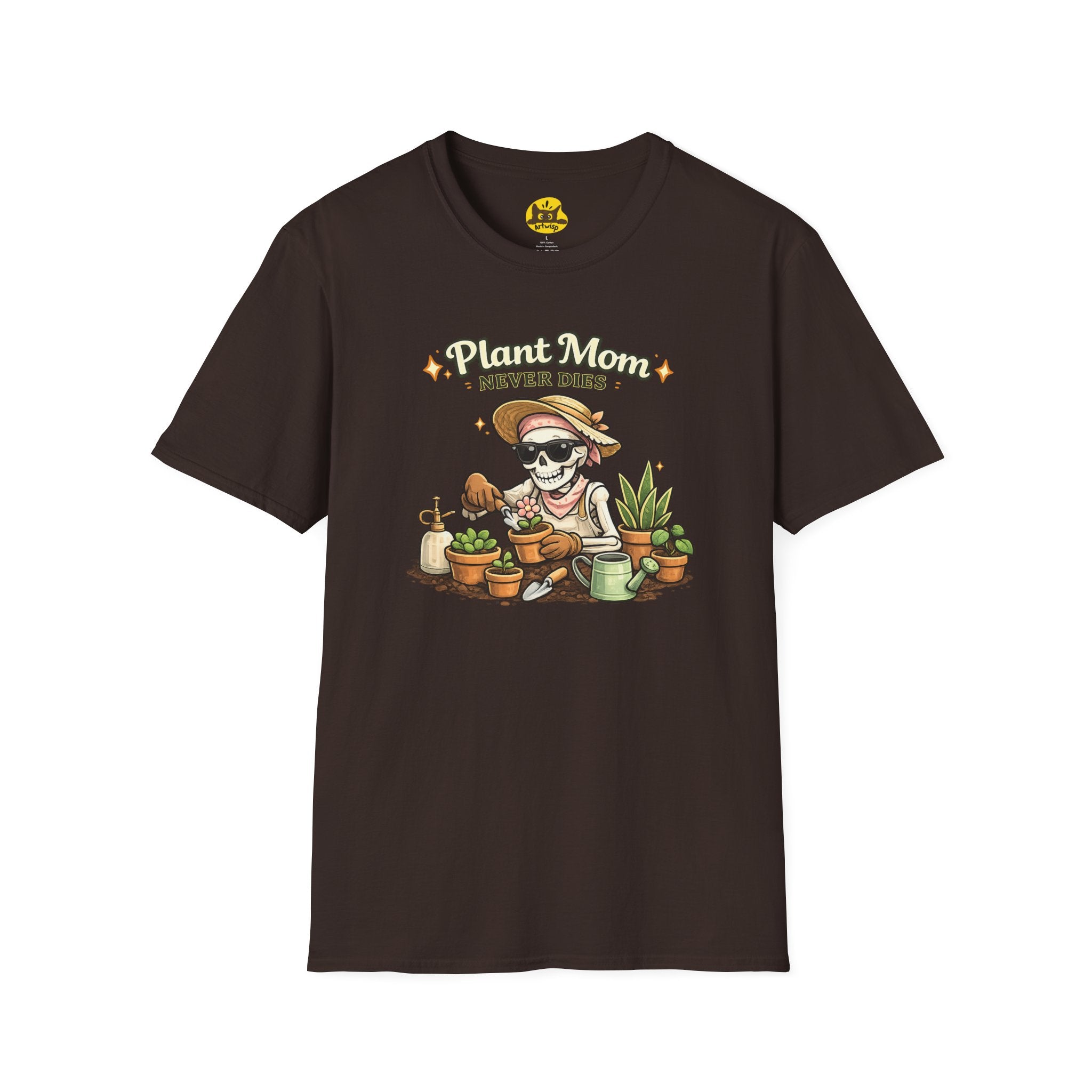 Plant Mom T-Shirt — "Plant Mom Never Dies" Skeleton Gardener Tee