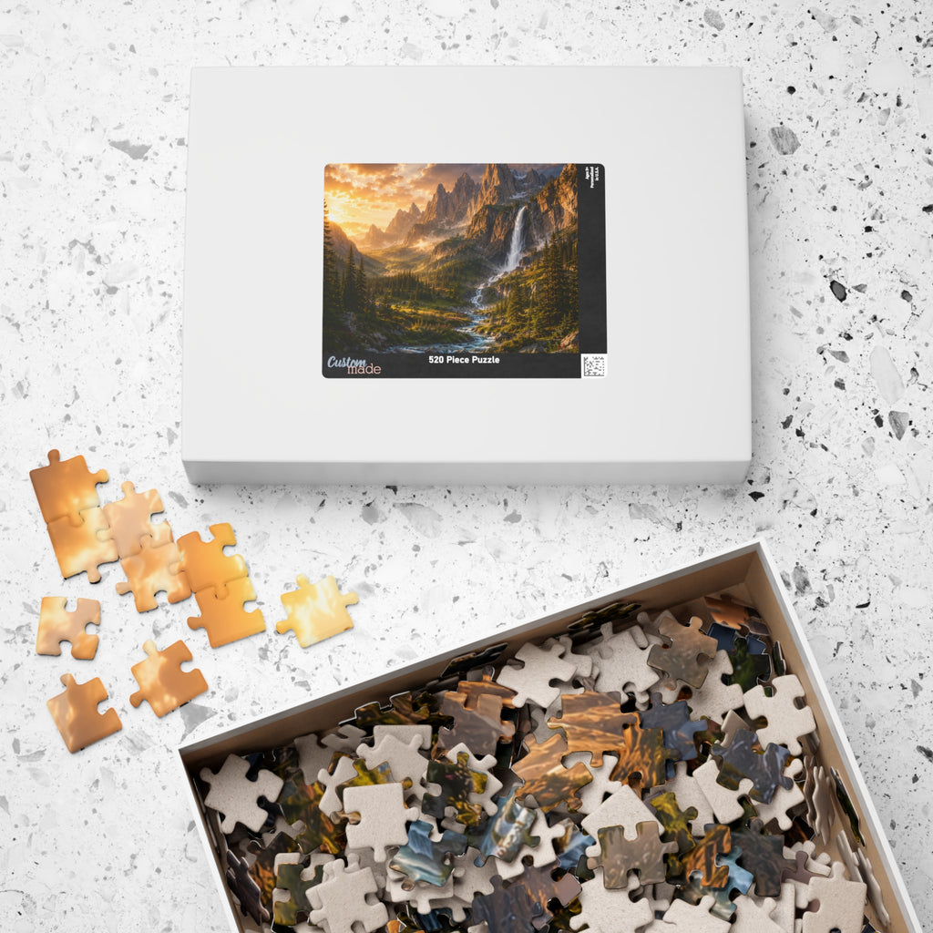 Mountain Valley Waterfall Jigsaw Puzzle — Scenic Nature Landscape Puzzle (110/252/520/1014 pcs)