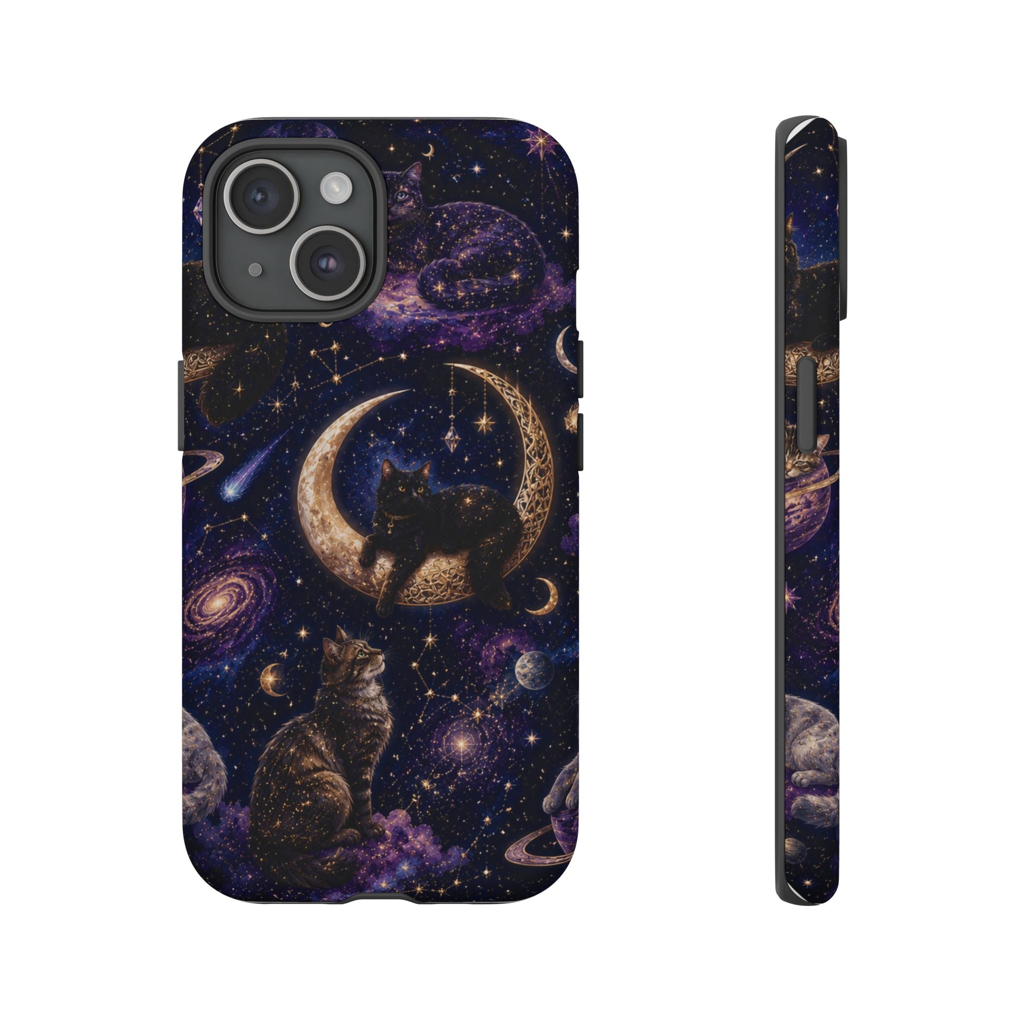 Galaxy Cats Tough Phone Case — Moon & Stars Space Kitty Protective Cover