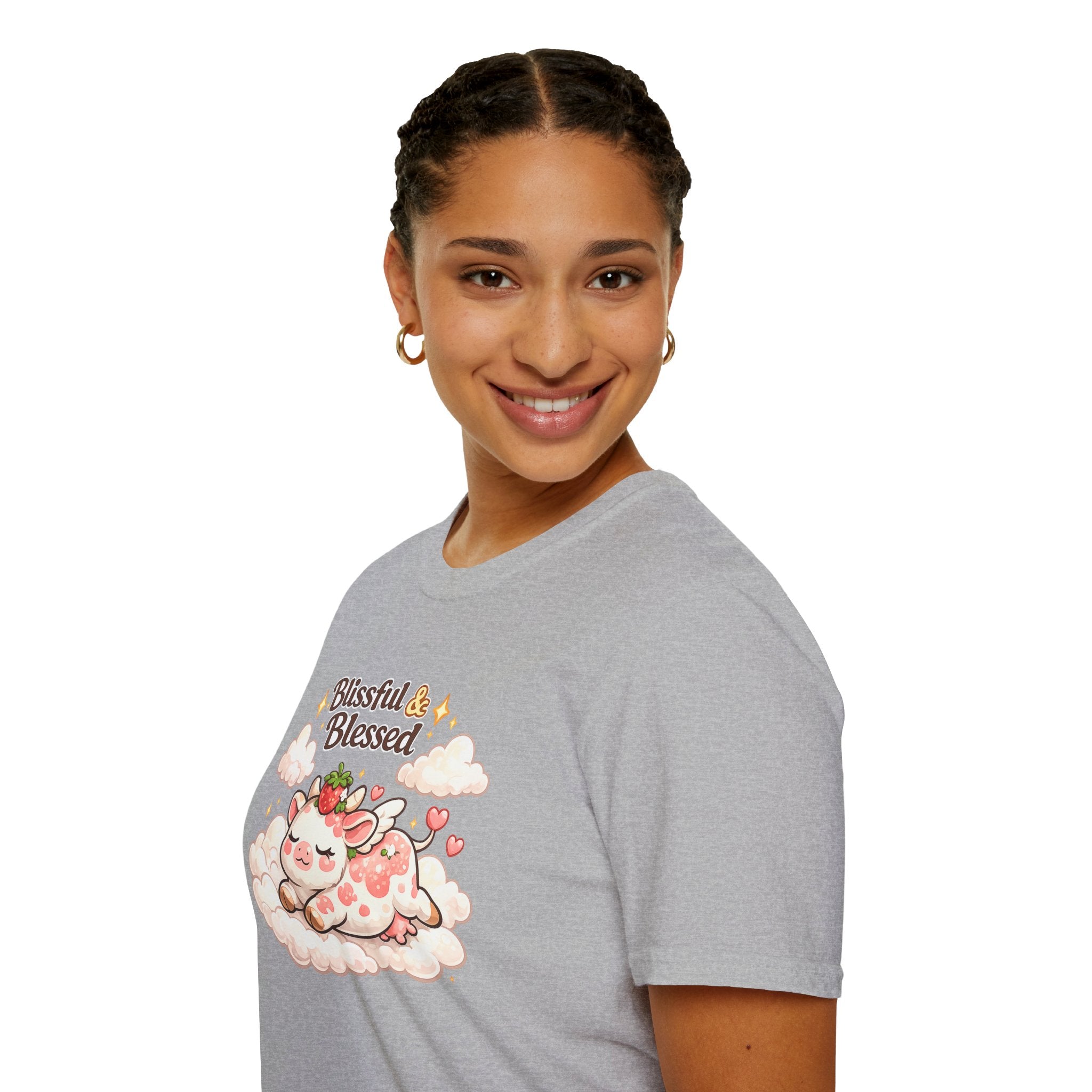 Blissful & Blessed Cute Strawberry Cow T-Shirt — Cozy Gift Tee
