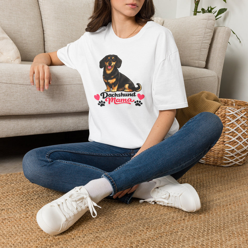 Dachshund Mama T‑Shirt — Cute Wiener Dog Graphic Tee with Hearts and Paw Prints