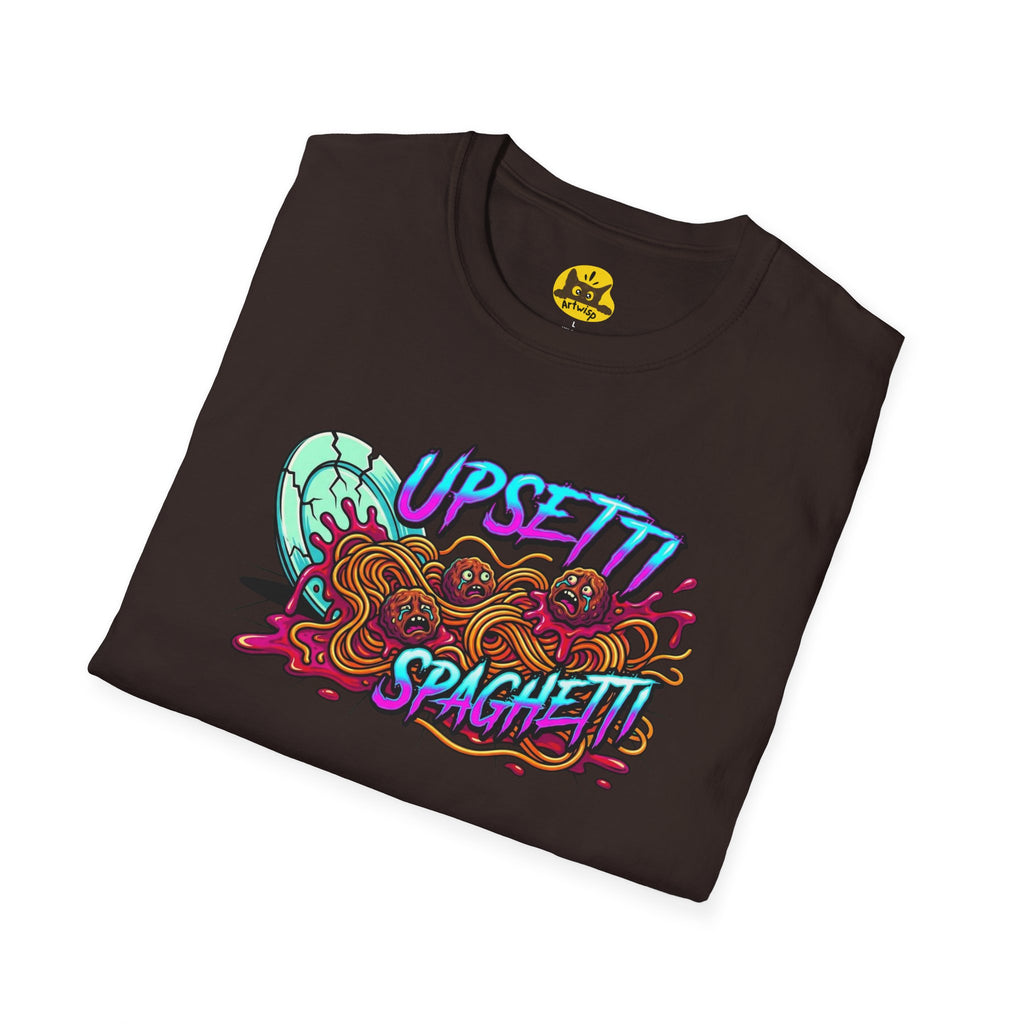 Upsetti Spaghetti T-Shirt — Funny Cartoon Spilled Pasta Graphic Tee