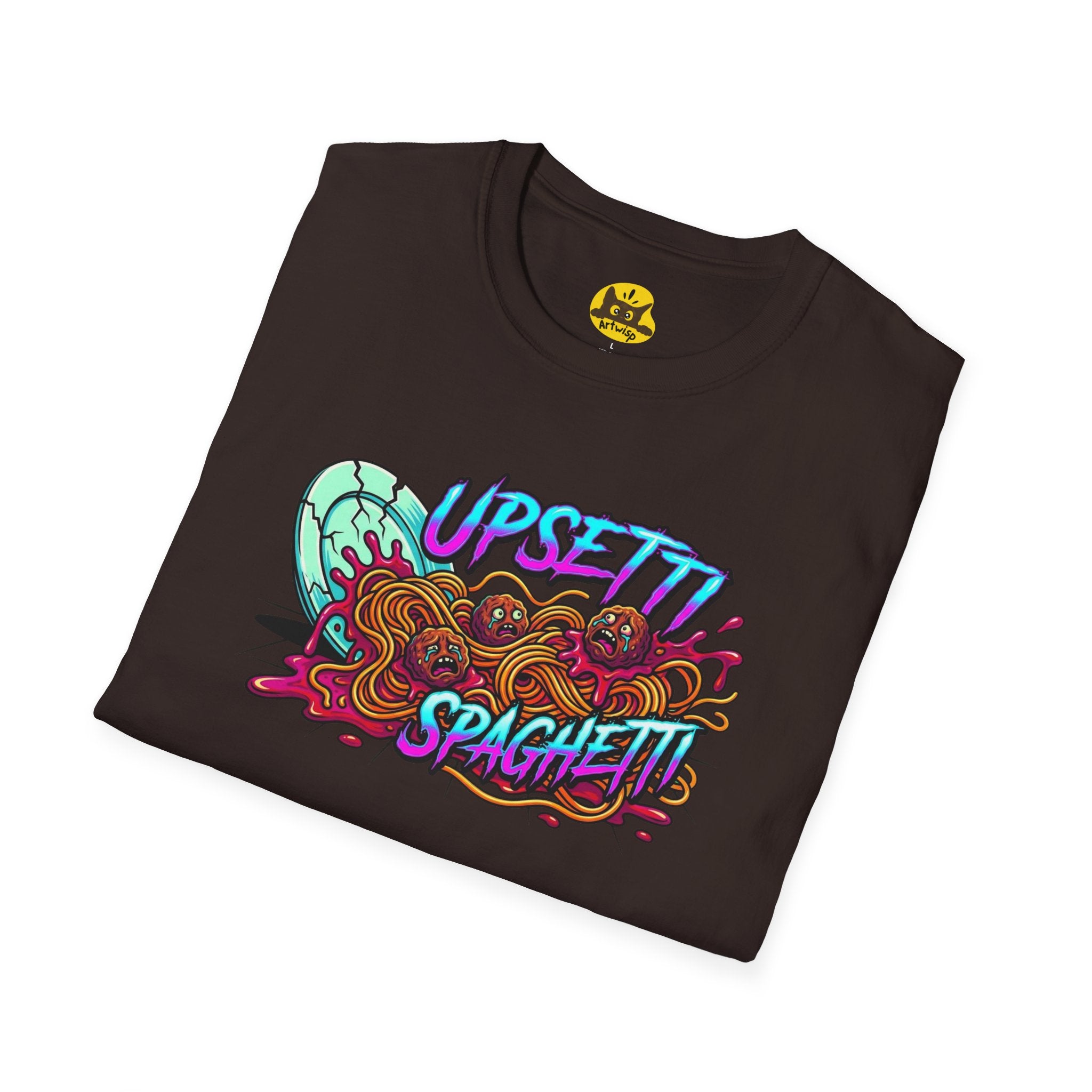 Upsetti Spaghetti T-Shirt — Funny Cartoon Spilled Pasta Graphic Tee