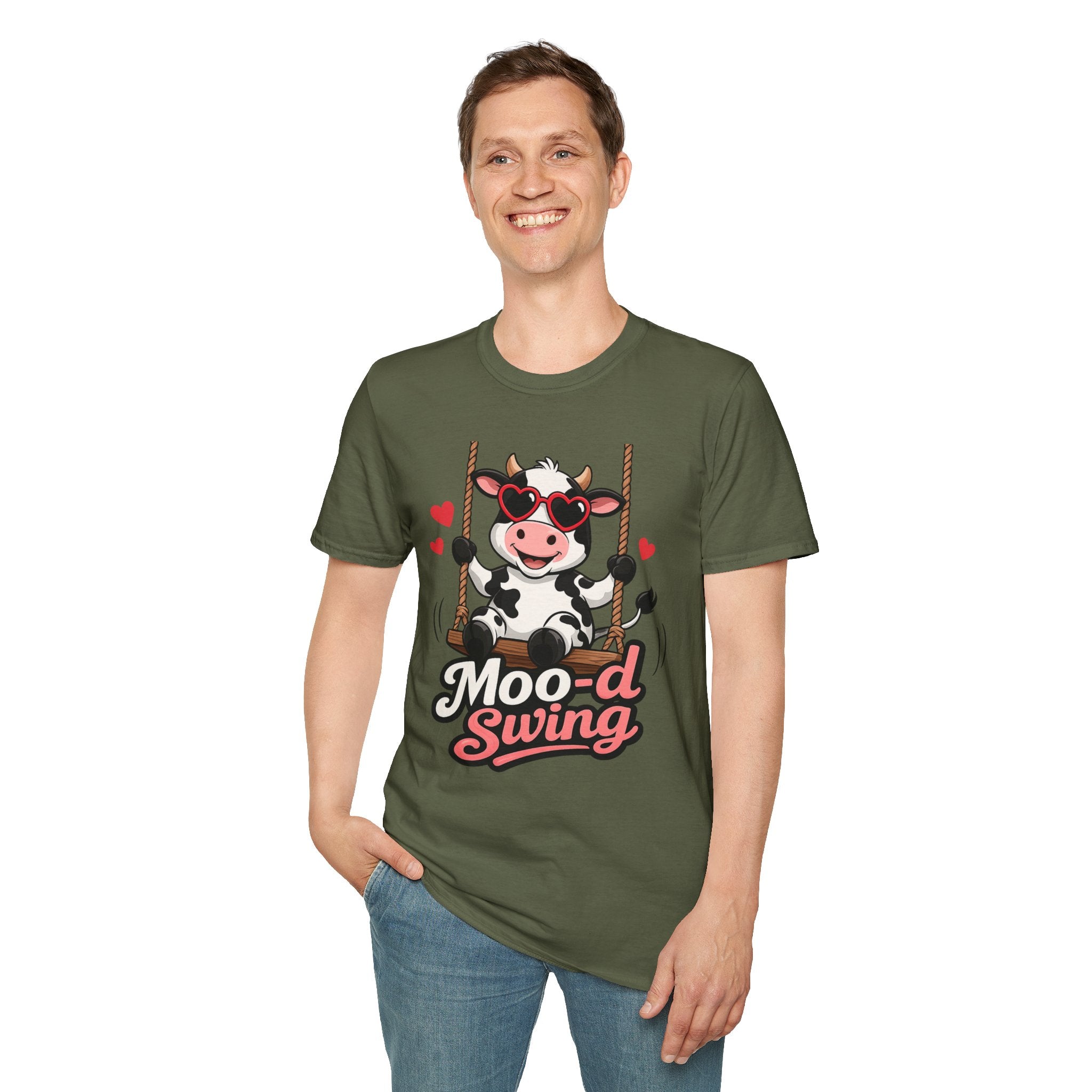 T-Shirt - "Moo-d Swing" Cute Cow on Swing Graphic Tee