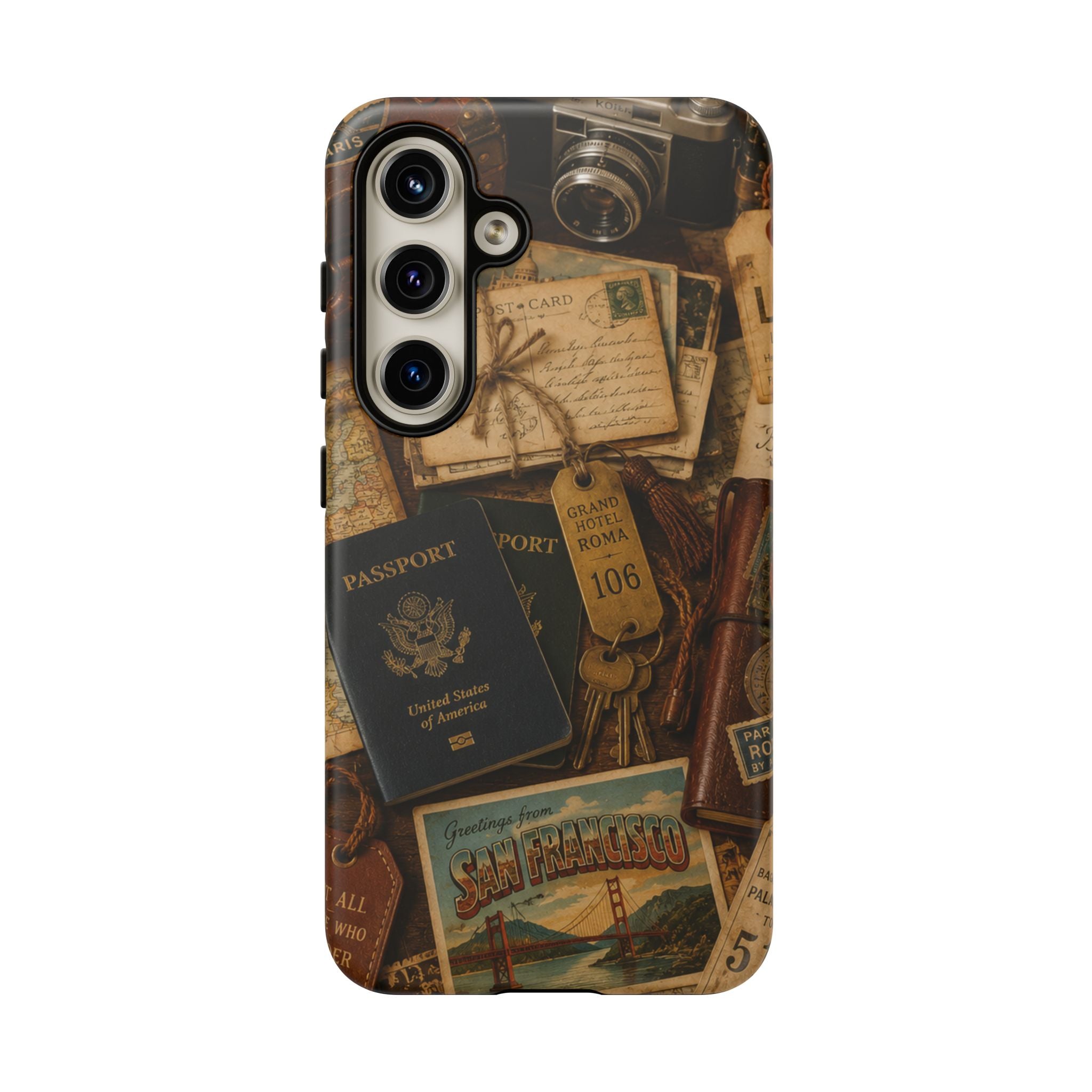 Vintage Travel Phone Case – Passport & Postcard Collage