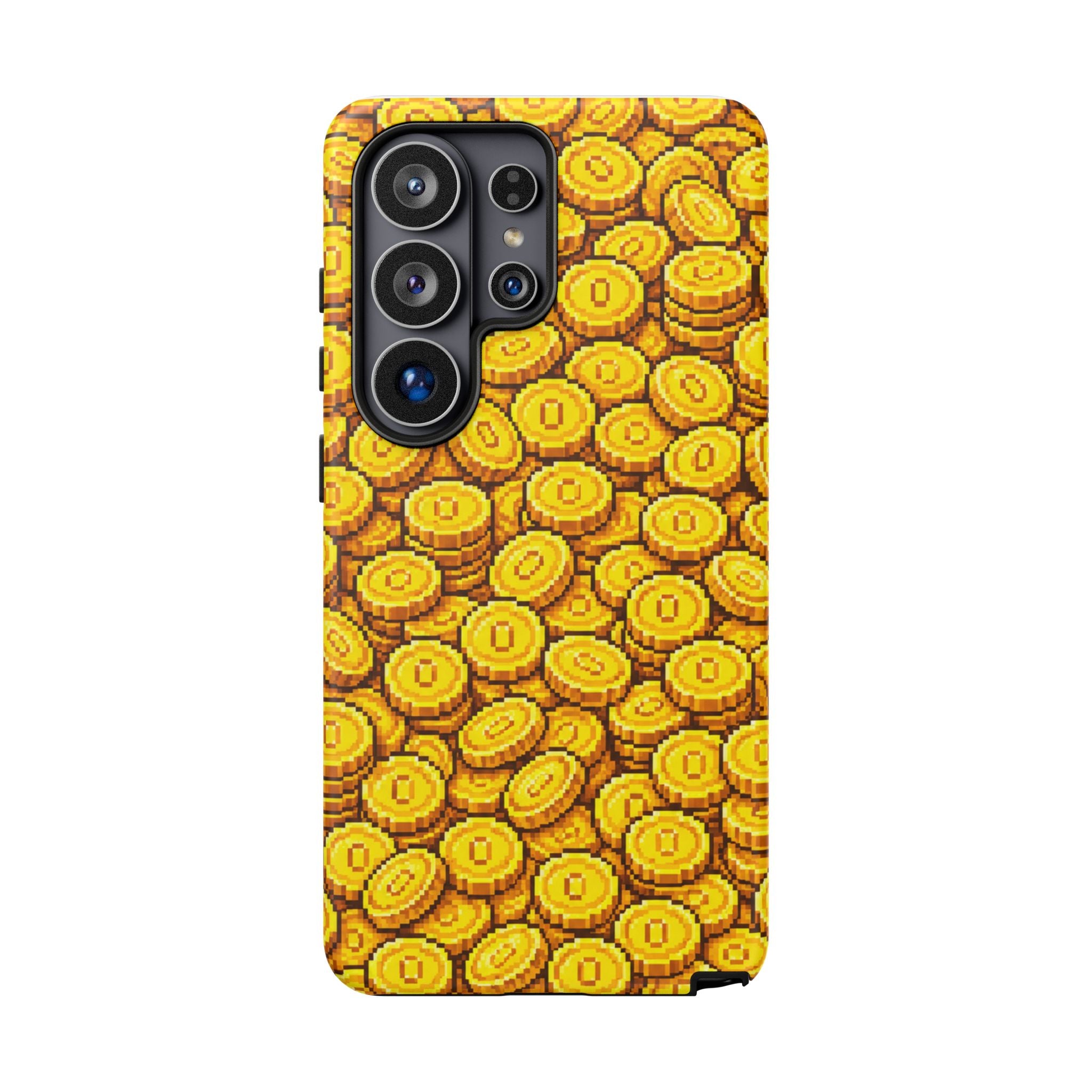 8bit Gamer Coin Pattern Phone Case – Retro Video Game Gold Treasure Design
