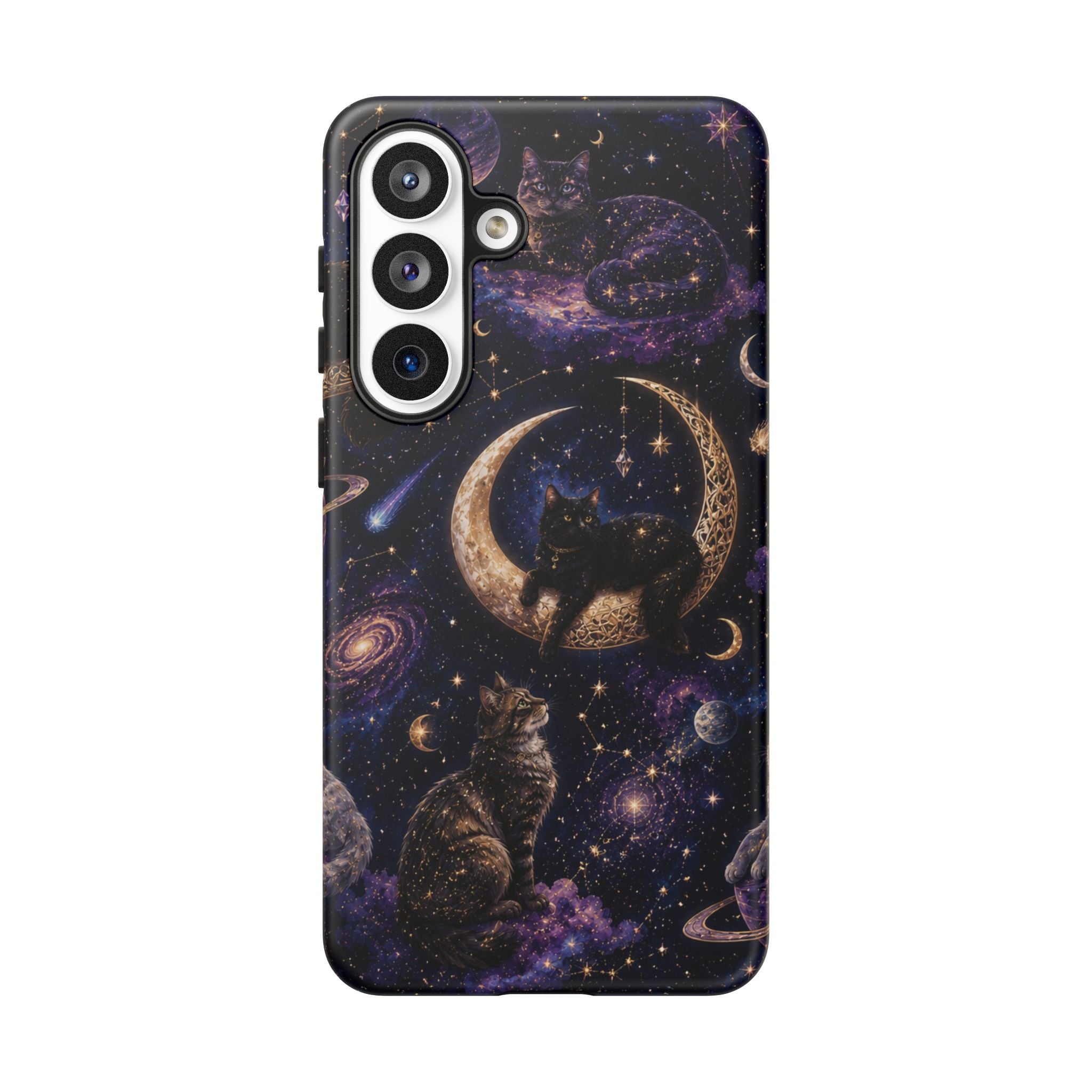 Galaxy Cats Tough Phone Case — Moon & Stars Space Kitty Protective Cover