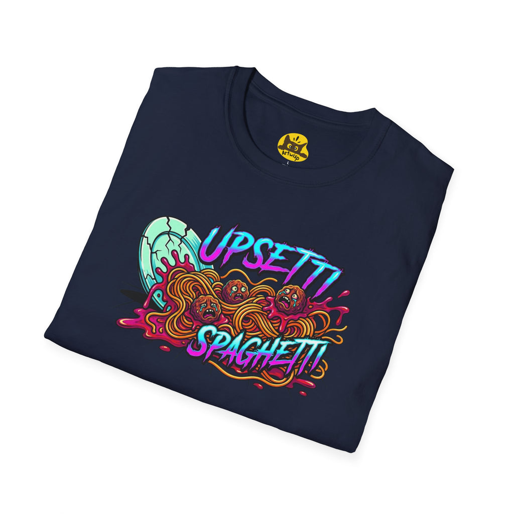 Upsetti Spaghetti T-Shirt — Funny Cartoon Spilled Pasta Graphic Tee